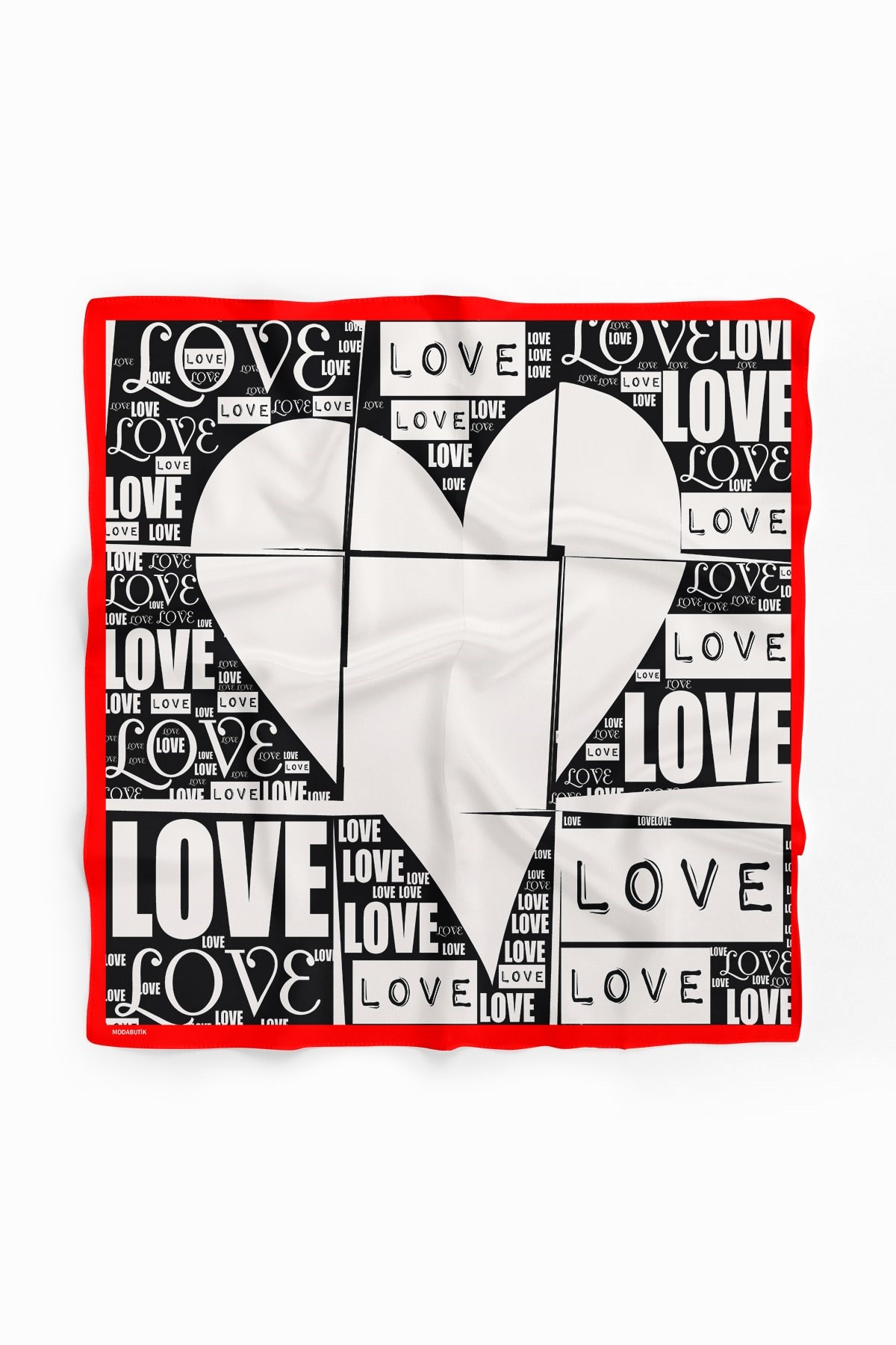 Violla A30 Kadın Love Desenli Bandana 50x50 Siyah Beyaz DG0135-22
