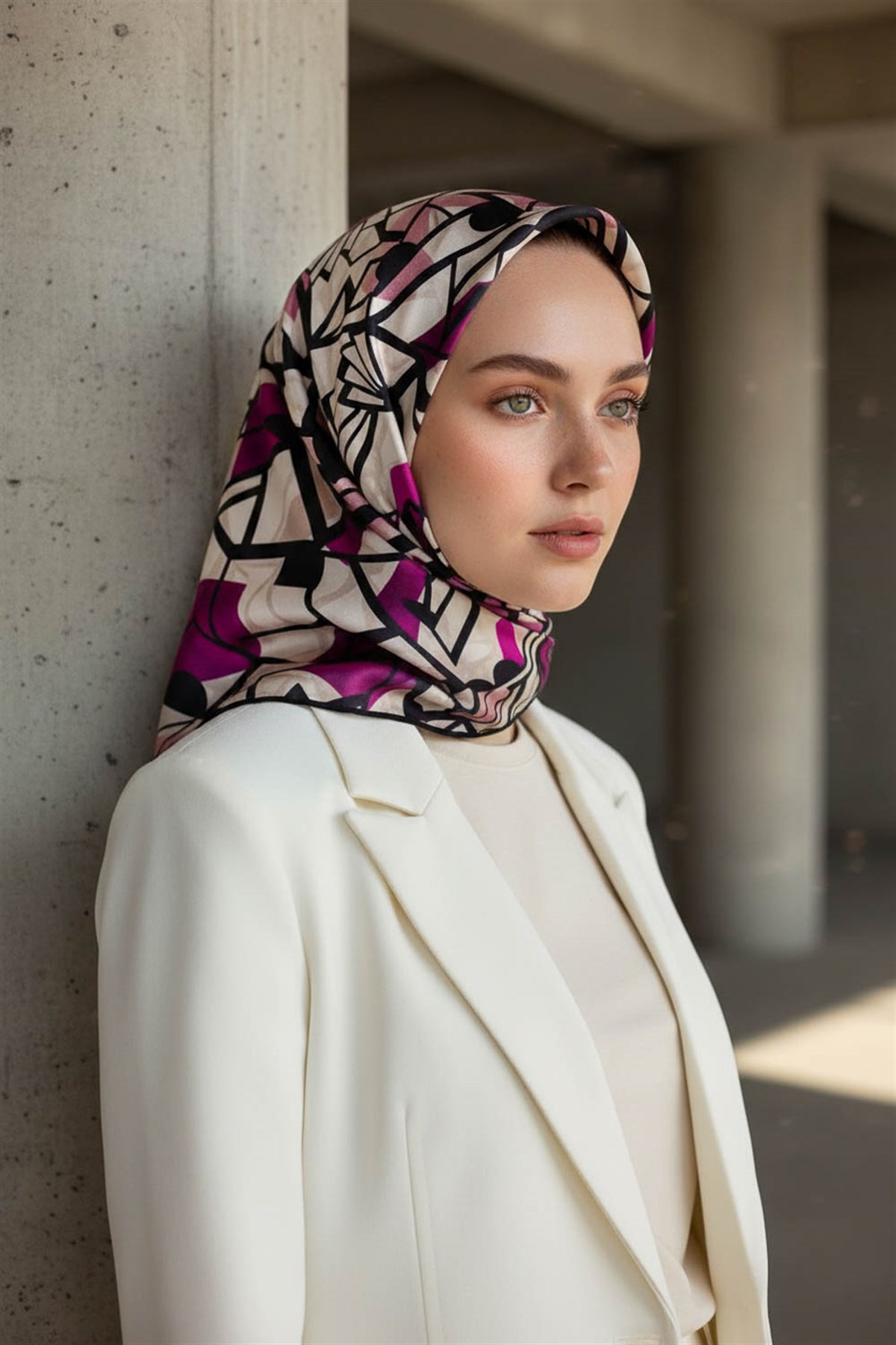 %100 Twill Renkli Petek Desenli Fuşya - Pembe Renkli 90x90 Eşarp Dikim Şekli: El Dikişii