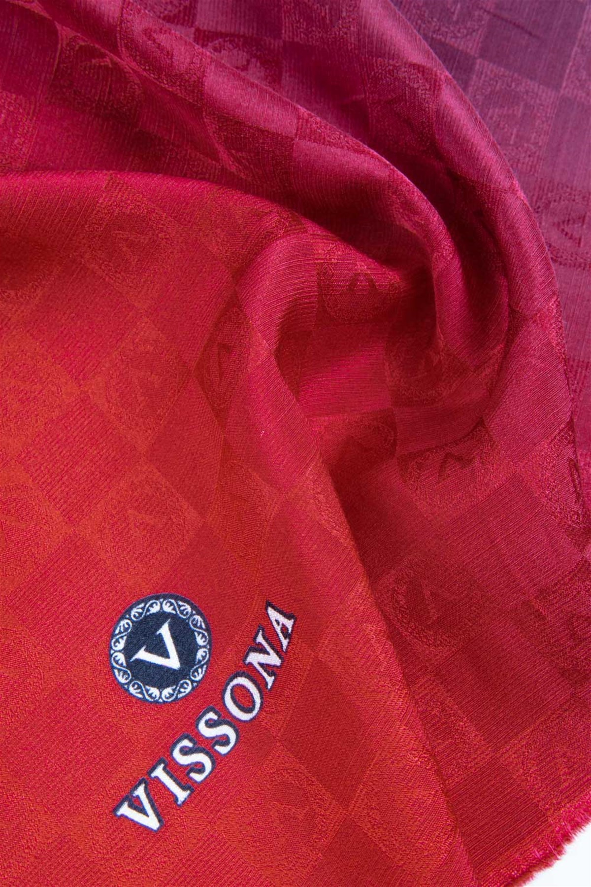 Vissona %57 İPEK %43 PAMUK Degrade Desenli Bordo Renkli Şal -  70x190 Dikiş Tipi İtalyan Dikişli