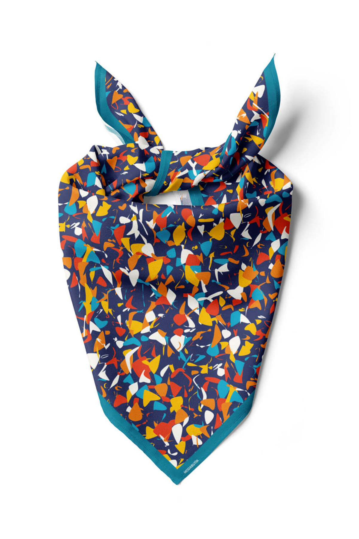 D100 Kadın Mix Desenli Bandana 50x50 Lacivert DG0179-22