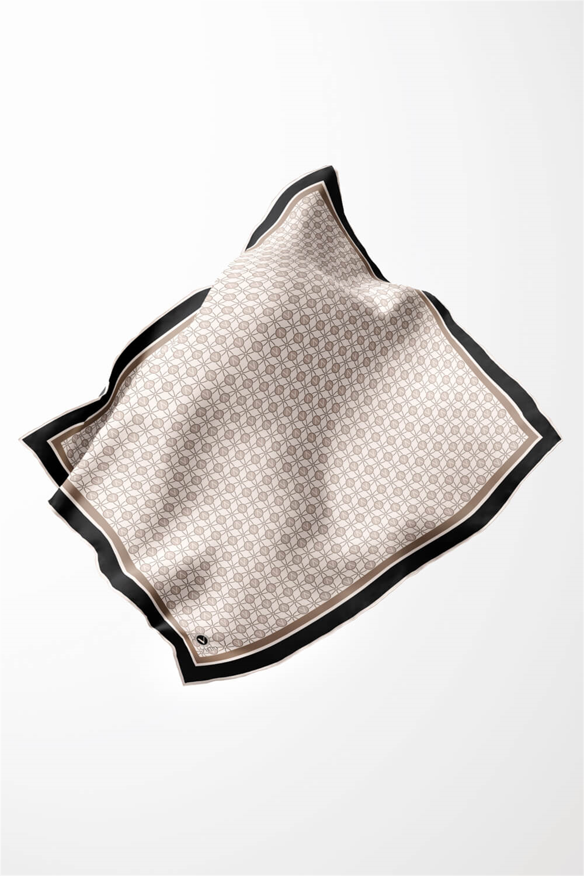 Twill V Desenli Krem Renkli 90x90 Eşarp (İpek İçermez) Dikim Şekli : El Dikişi