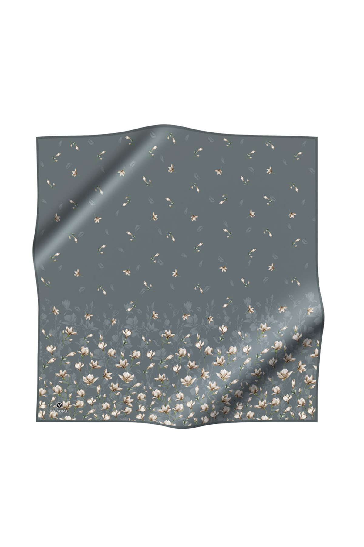 %100 Twill İpek Çiçek Desenli Mint Yeşili Renkli 90x90 Eşarp Dikim Şekli : El Dikişi