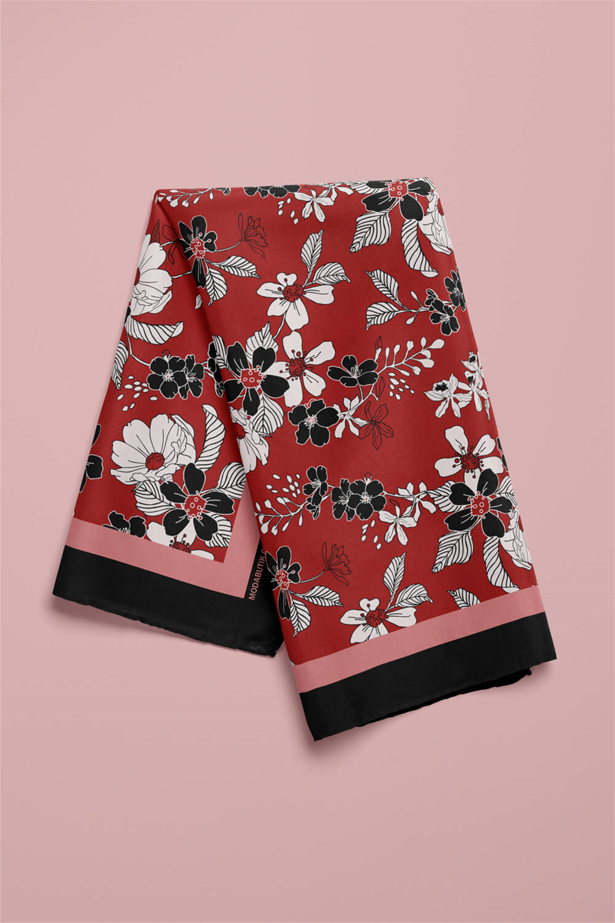 Kadın Kiremit Rengi Mallow Desenli 50x50 Bandana