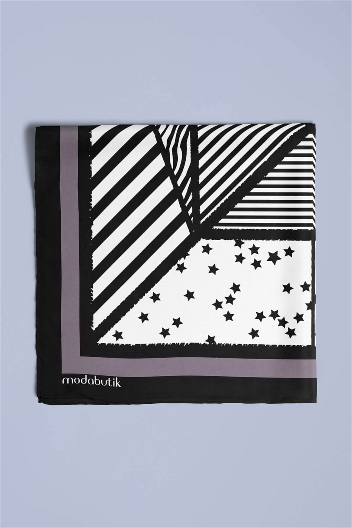 Kadın Sİyah Beyaz Square Star Desenli 50x50 Bandana