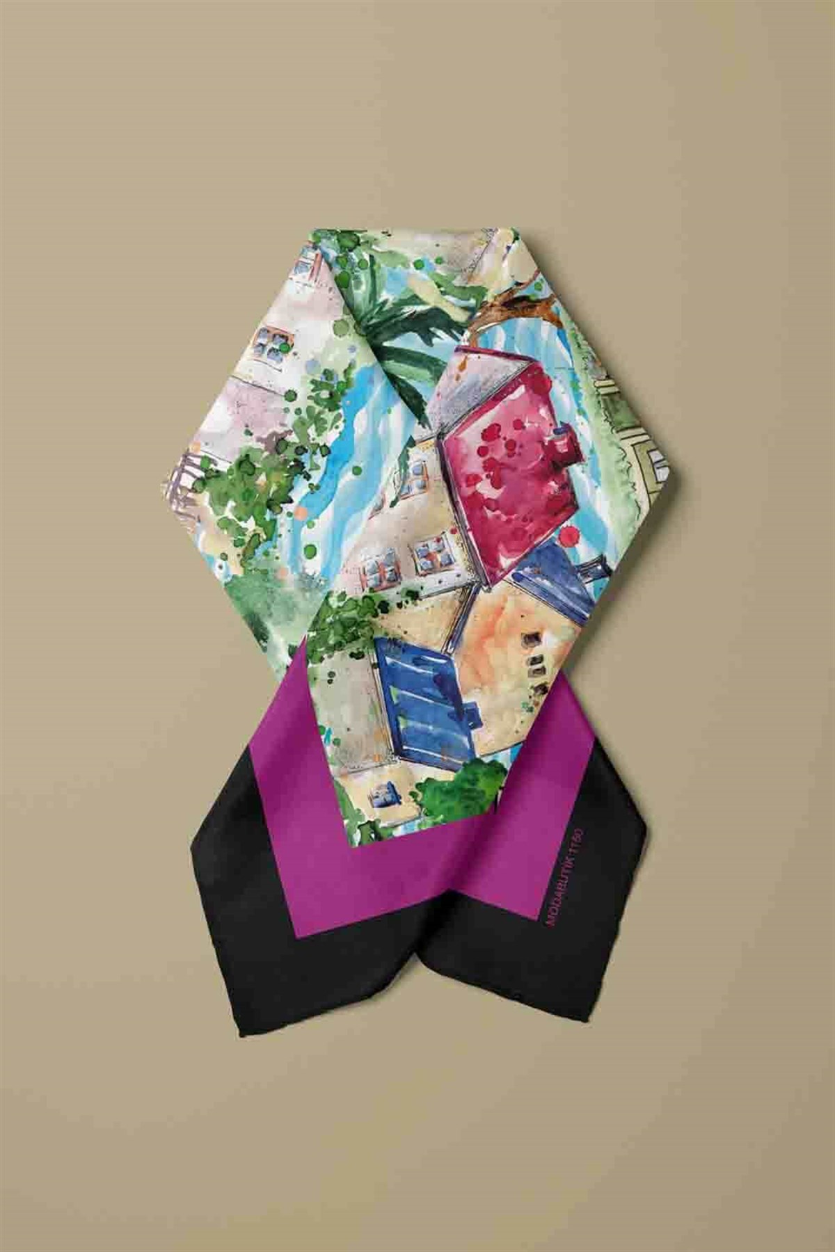 Violla D61 Kadın Mor Açık Mavi Casa Desenli 50x50 Bandana HYL DG01150-22