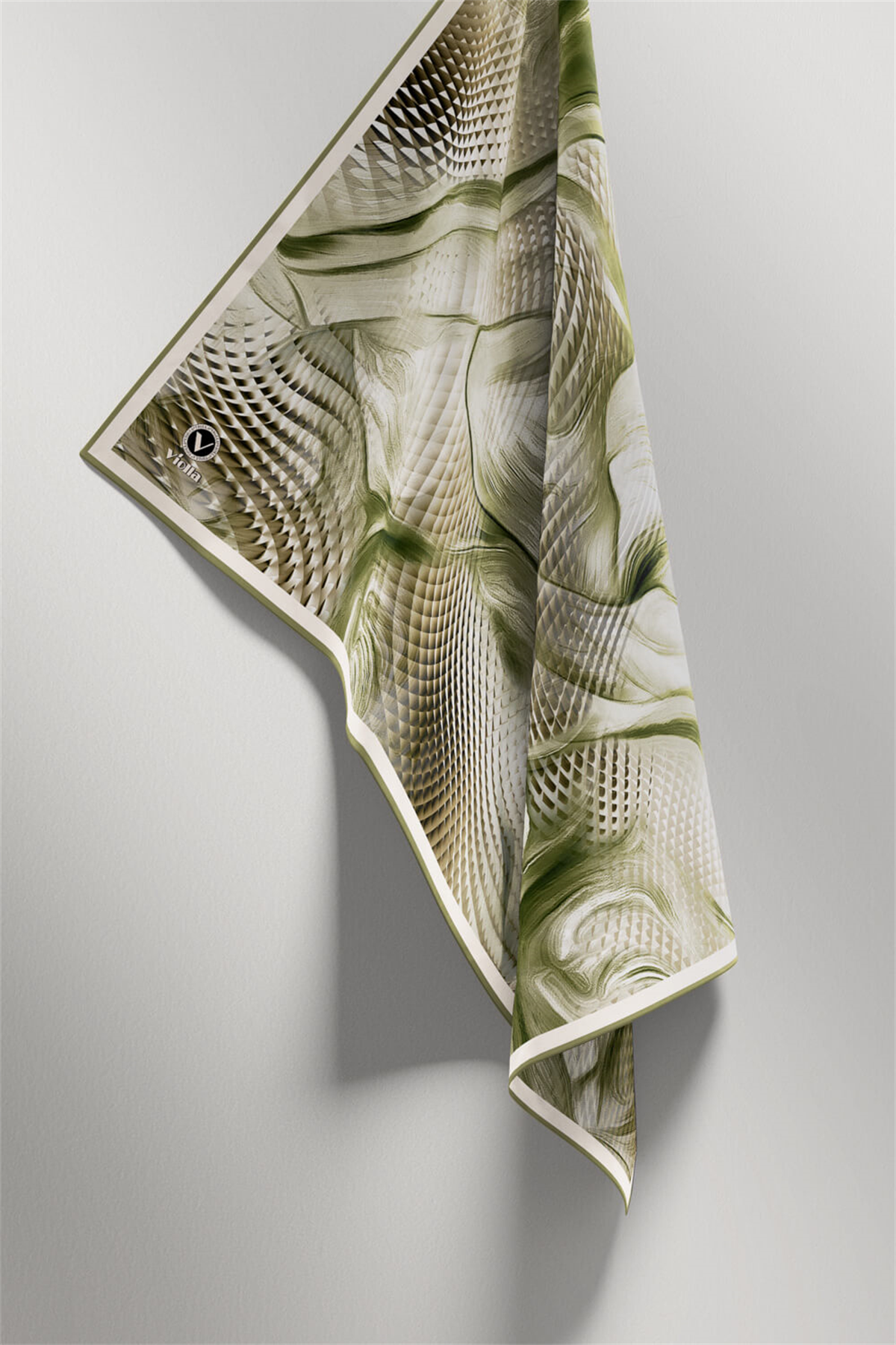 Twill Geometrik Ve Dalga Desenli Mint Yeşili Renkli 90x90 Eşarp (İpek İçermez) Dikim Şekli : El Dikişi