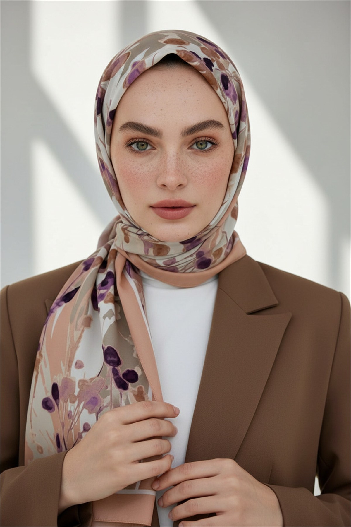 KREP BAHAR DALI DESENLİ SOMON RENKLİ 75X195 KIRIŞMAZ ŞAL