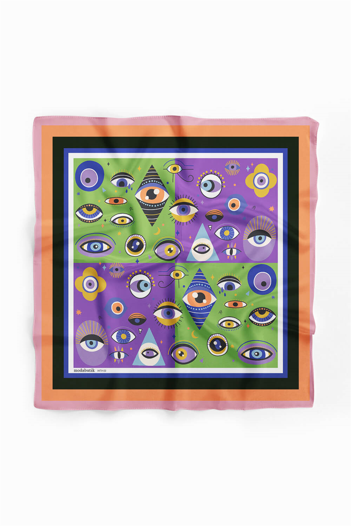 E55 Kadın Mor Yeşil Göz Desenli 50x50 Bandana HYL DG01673-22