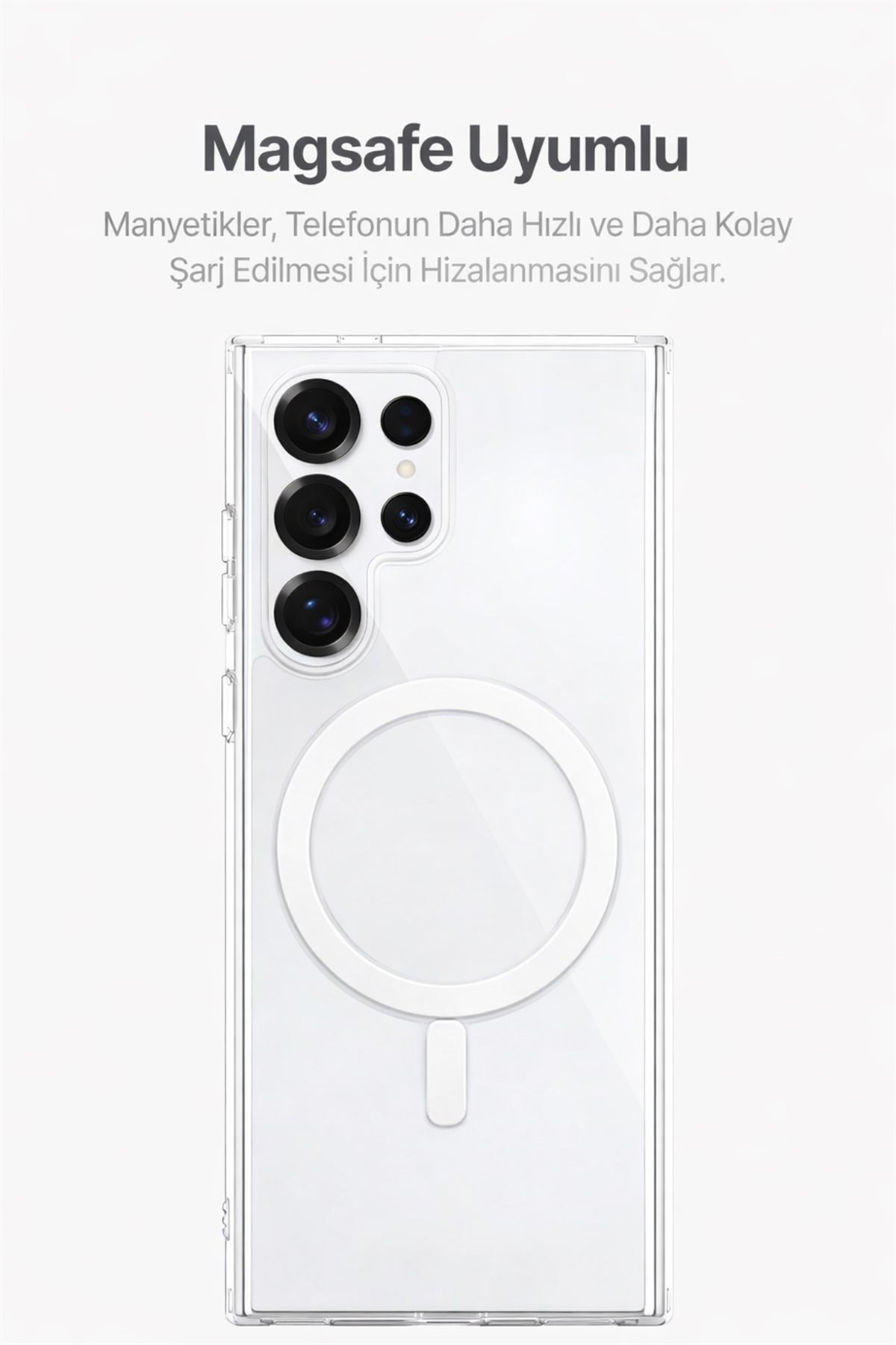 Samsung Galaxy S25 Ultra Uyumlu Kamera Korumalı Magsafe Wireless Şarj Özellikli Lüks Şeffaf Silikon Telefon Kılıfı
