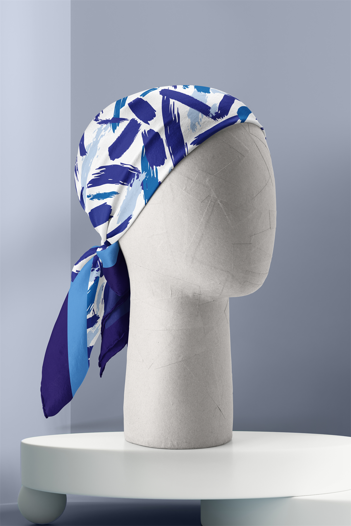 F27 Kadın Mavi Yağlı Boya Desenli 50x50 Bandana HYL DG0741-22