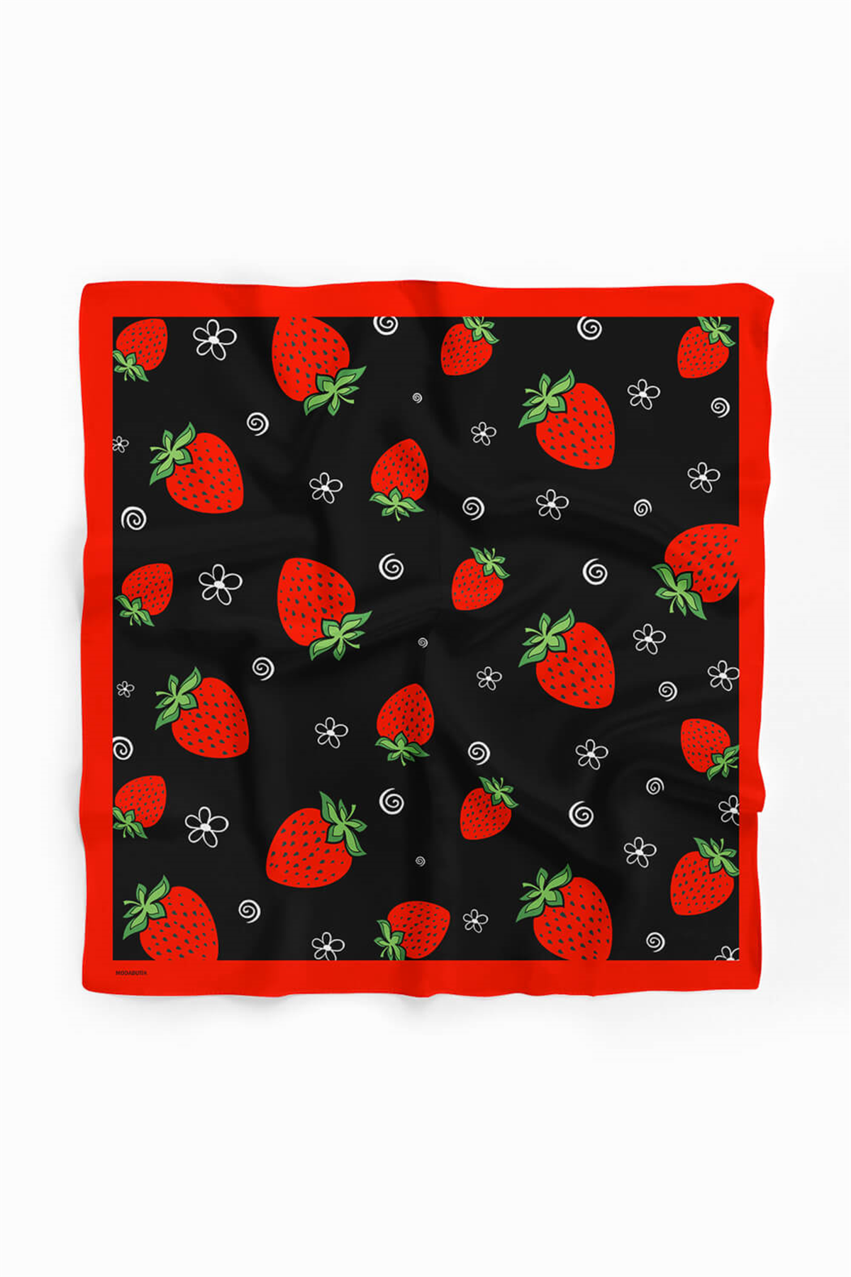 Kadın Çilek Desenli Bandana 50x50 Kırmızı Siyah DG0264-22
