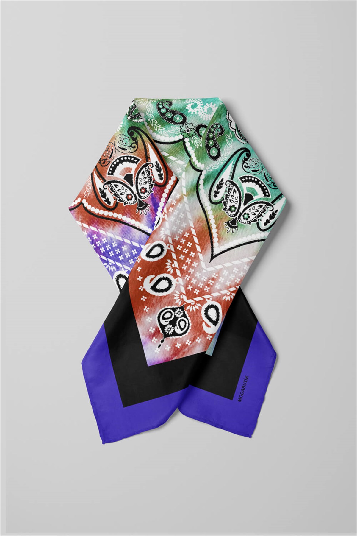 Violla D11 Kadın Turkuaz Etnik Desenli 50x50 Bandana DG01573-22