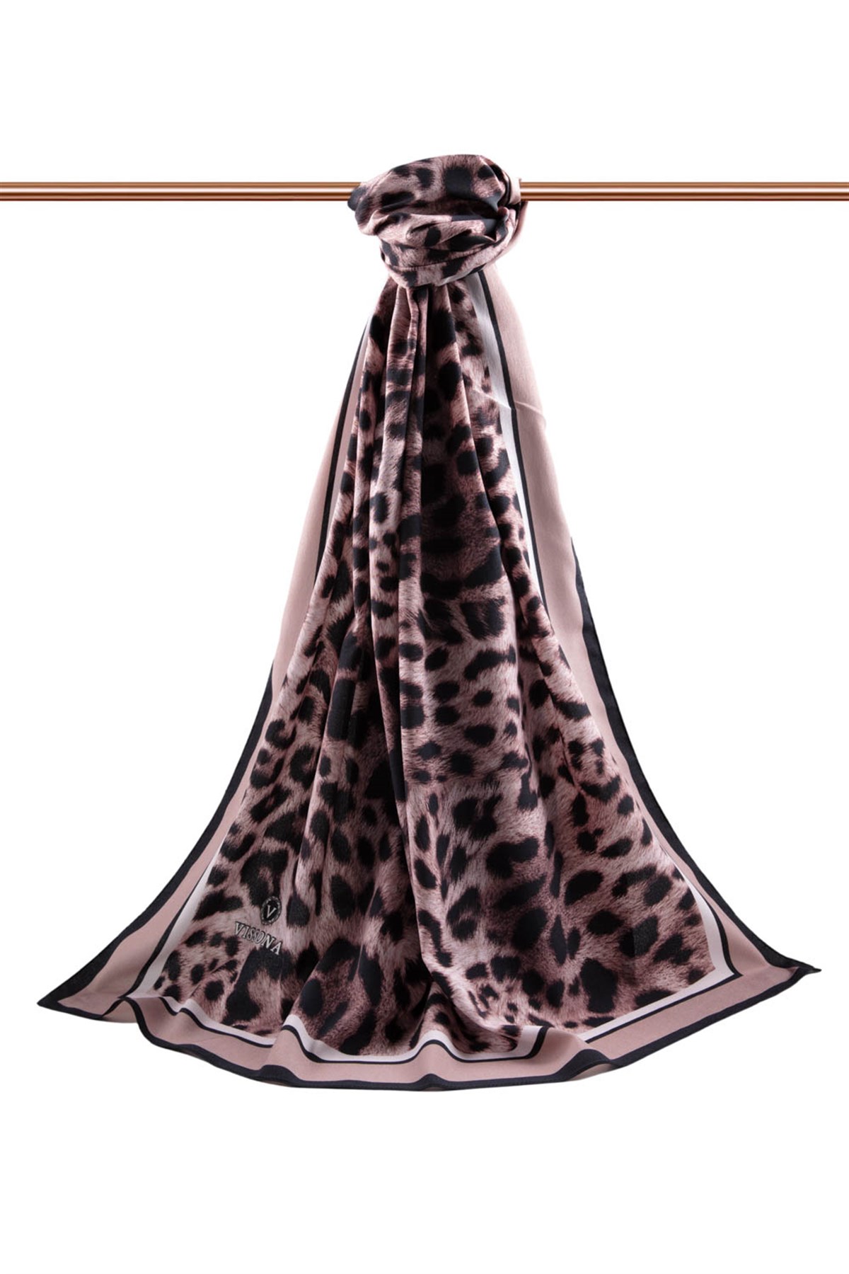 KREP LEOPAR DESENLİ PUDRA RENKLİ 75X195 KIRIŞMAZ ŞAL