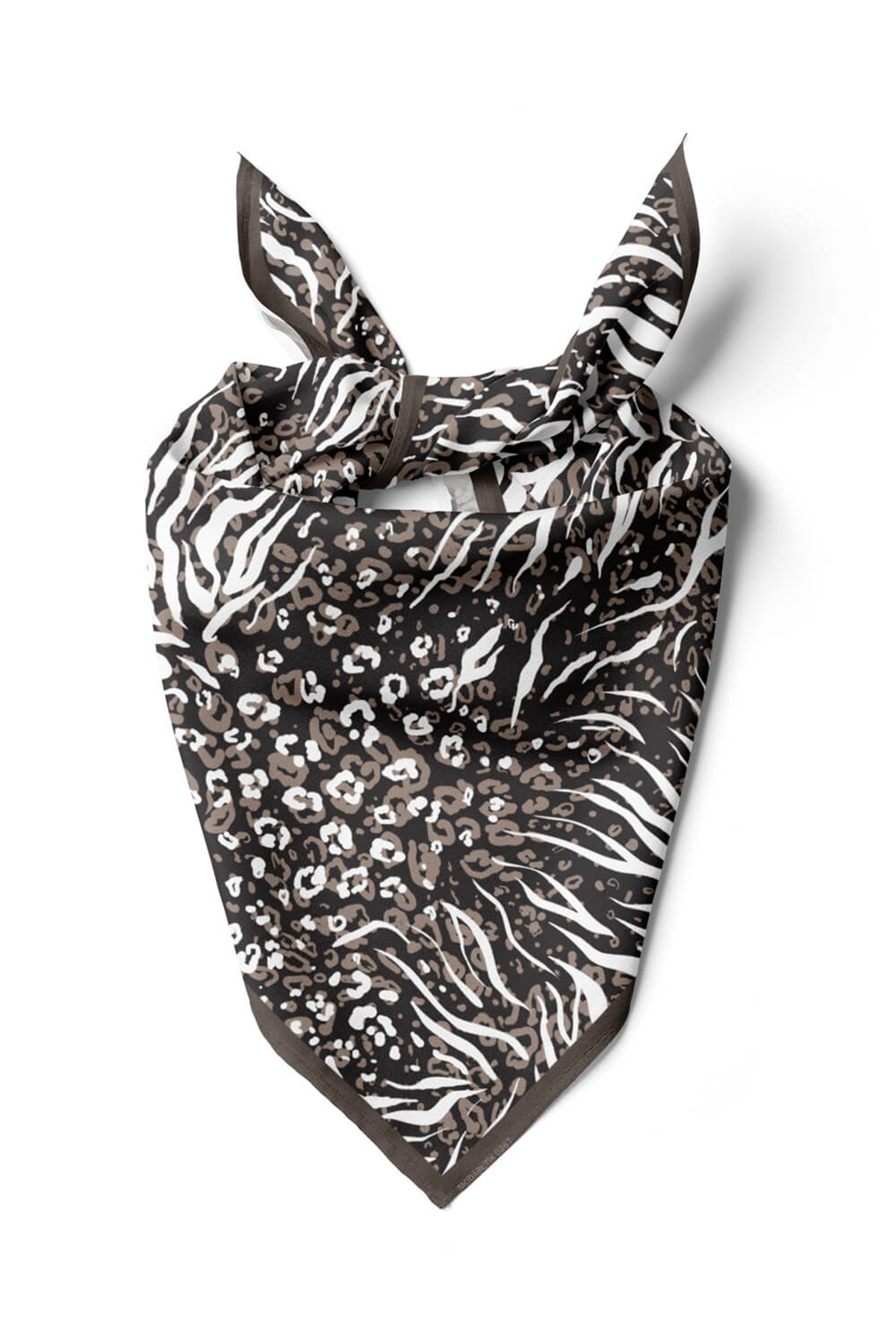 Z21 Kadın Yaprak Desenli Bandana 50x50 Kahverengi Beyaz - DG0267