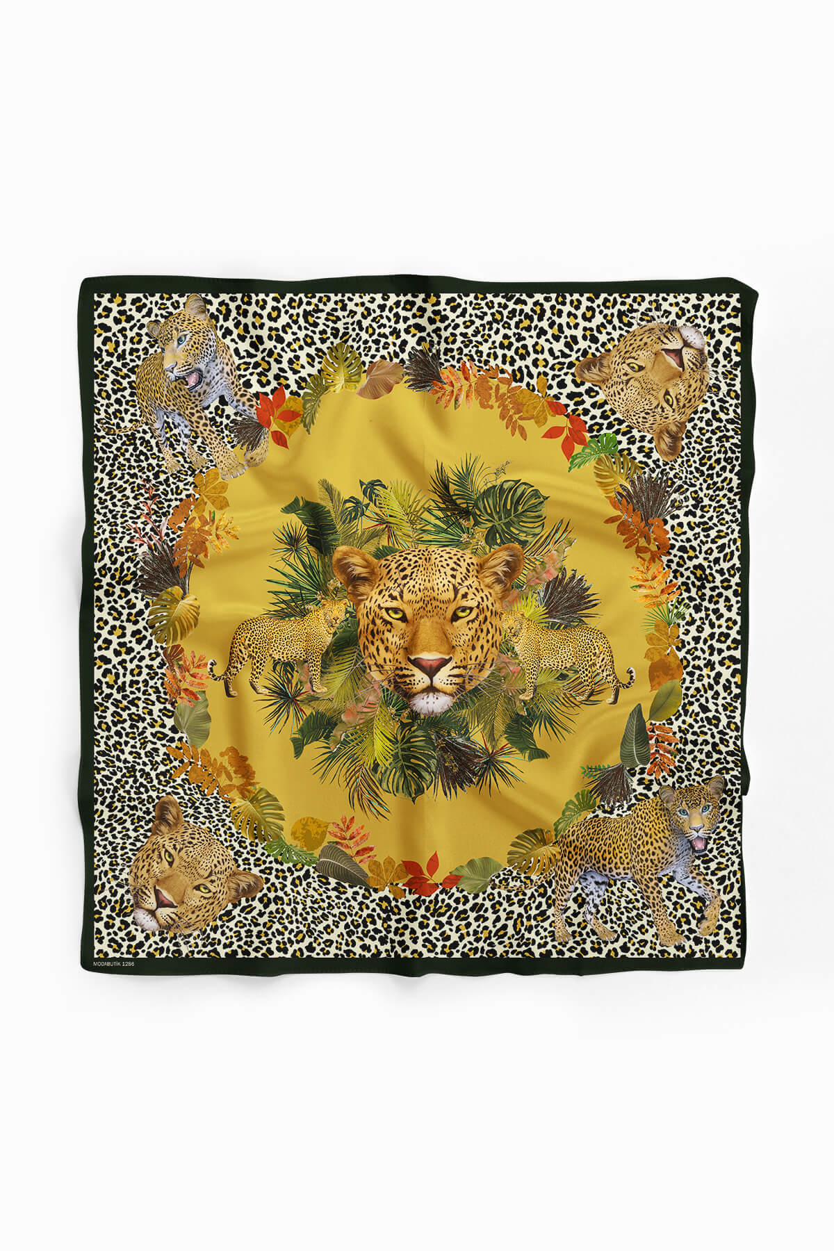 Z17 Kadın Sarı Kaplan Desenli 50x50 Bandana HYL DG01286-22