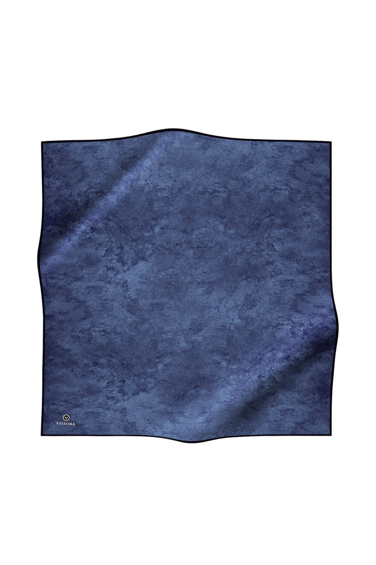 %100 Twill İpek Doku Desenli İndigo Renkli 90x90 Eşarp Dikim Şekli : El Dikişi