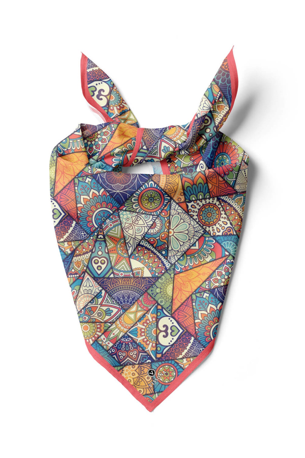 %100 İpek Mandala Desenli Kadın Bandana