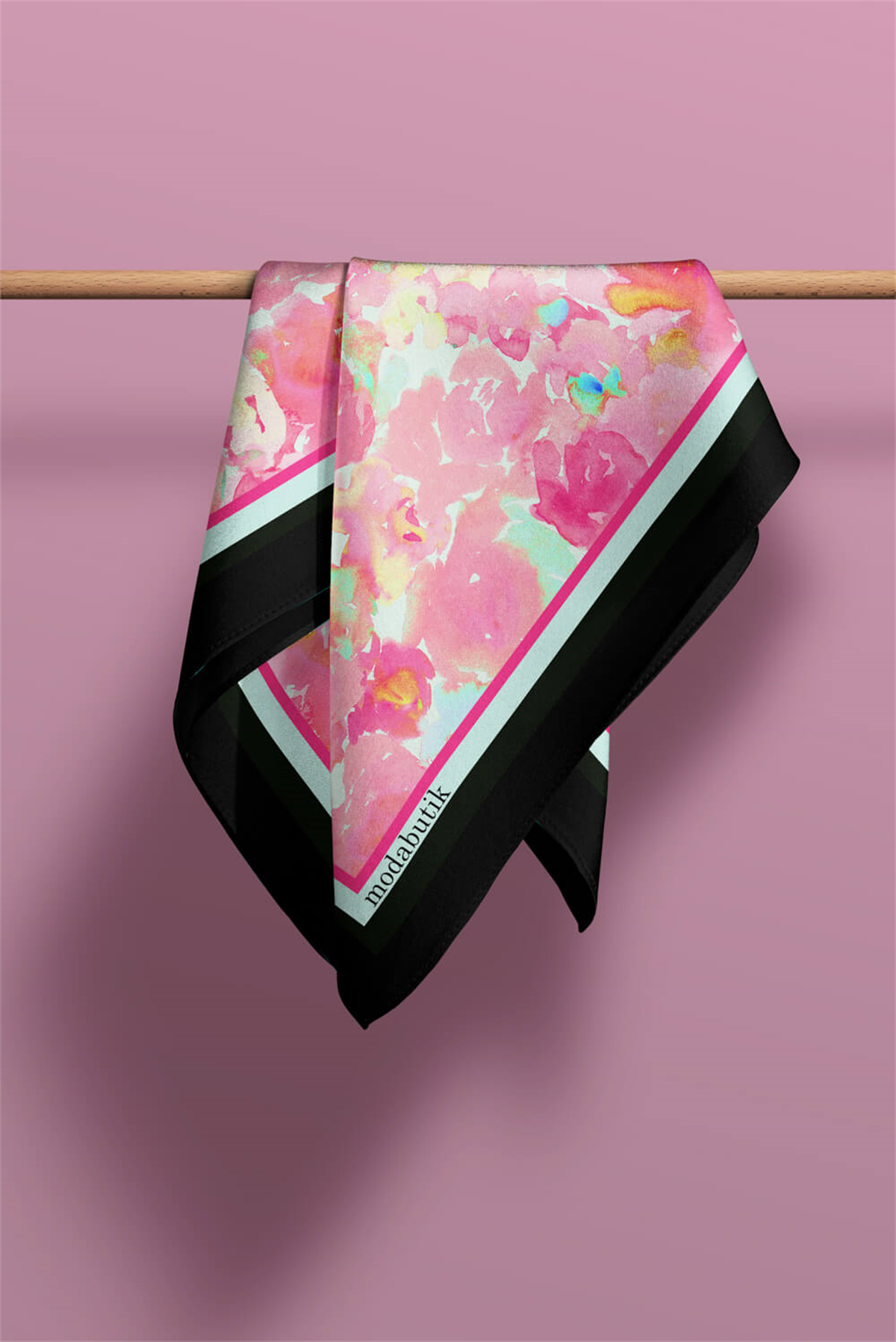 Kadın Pembe Çiçek Desenli 50x50 Bandana HYL DG01587-22