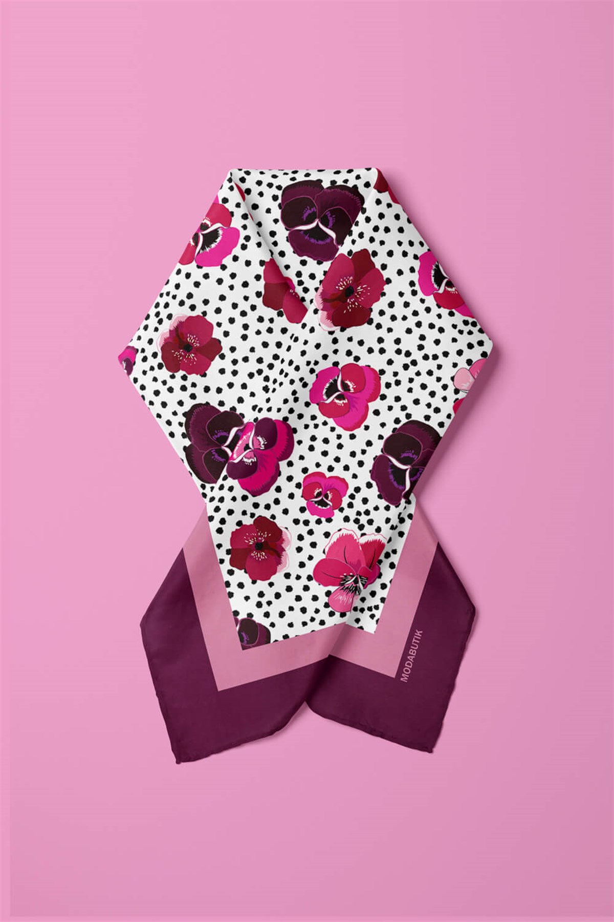 Violla D20 Kadın Menekşe Desenli 50x50 Bandana HYL DG0893-22