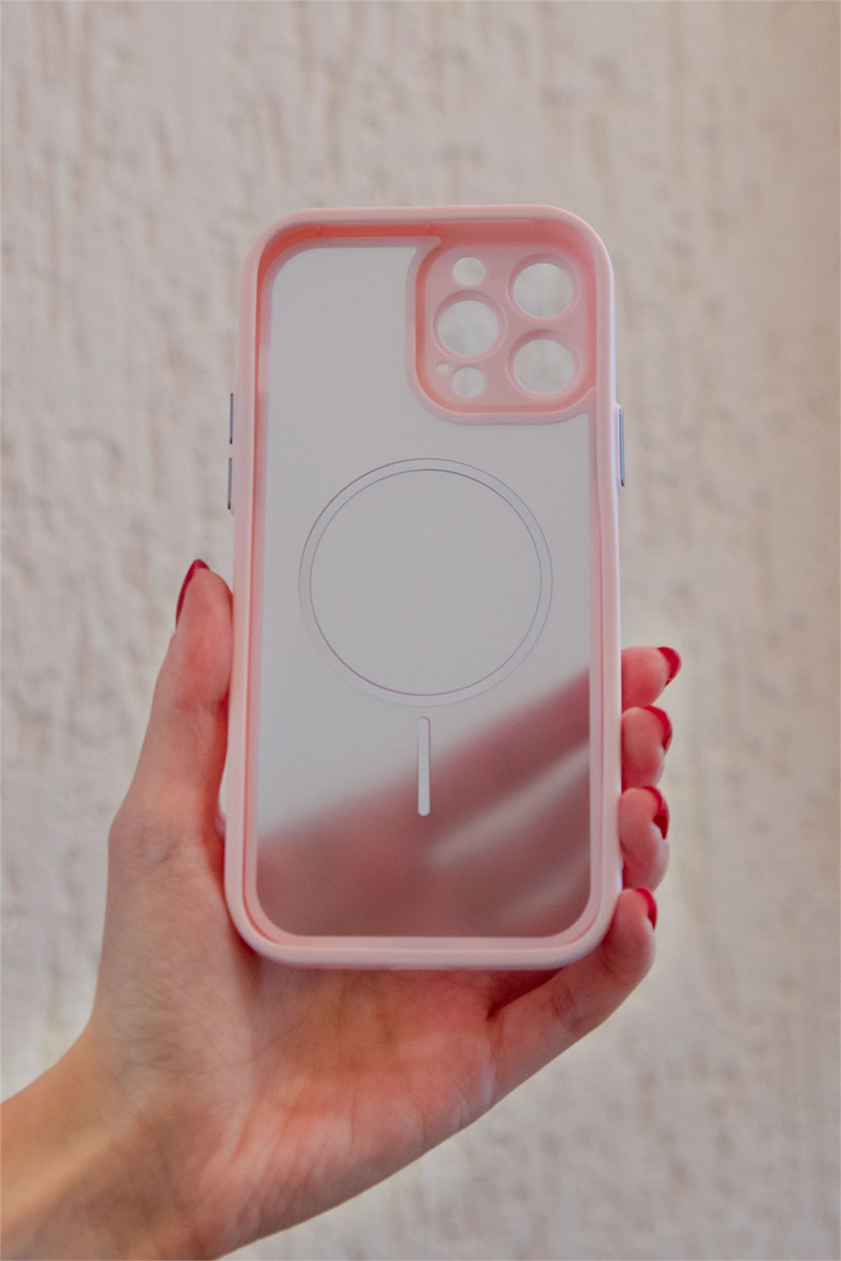 iPhone 13 Pro Max Kılıf – Kamera Korumalı – MagSafe Uyumlu – Pembe Renk – Mat Silikon Telefon Kılıfı