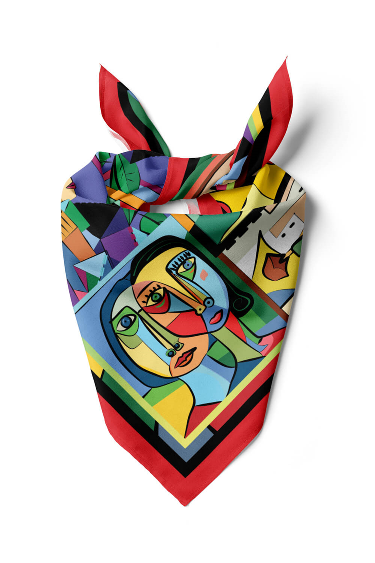 A11 Kadın Portrait Desenli Bandana 50x50 Kırmızı DG0238-22 Snz