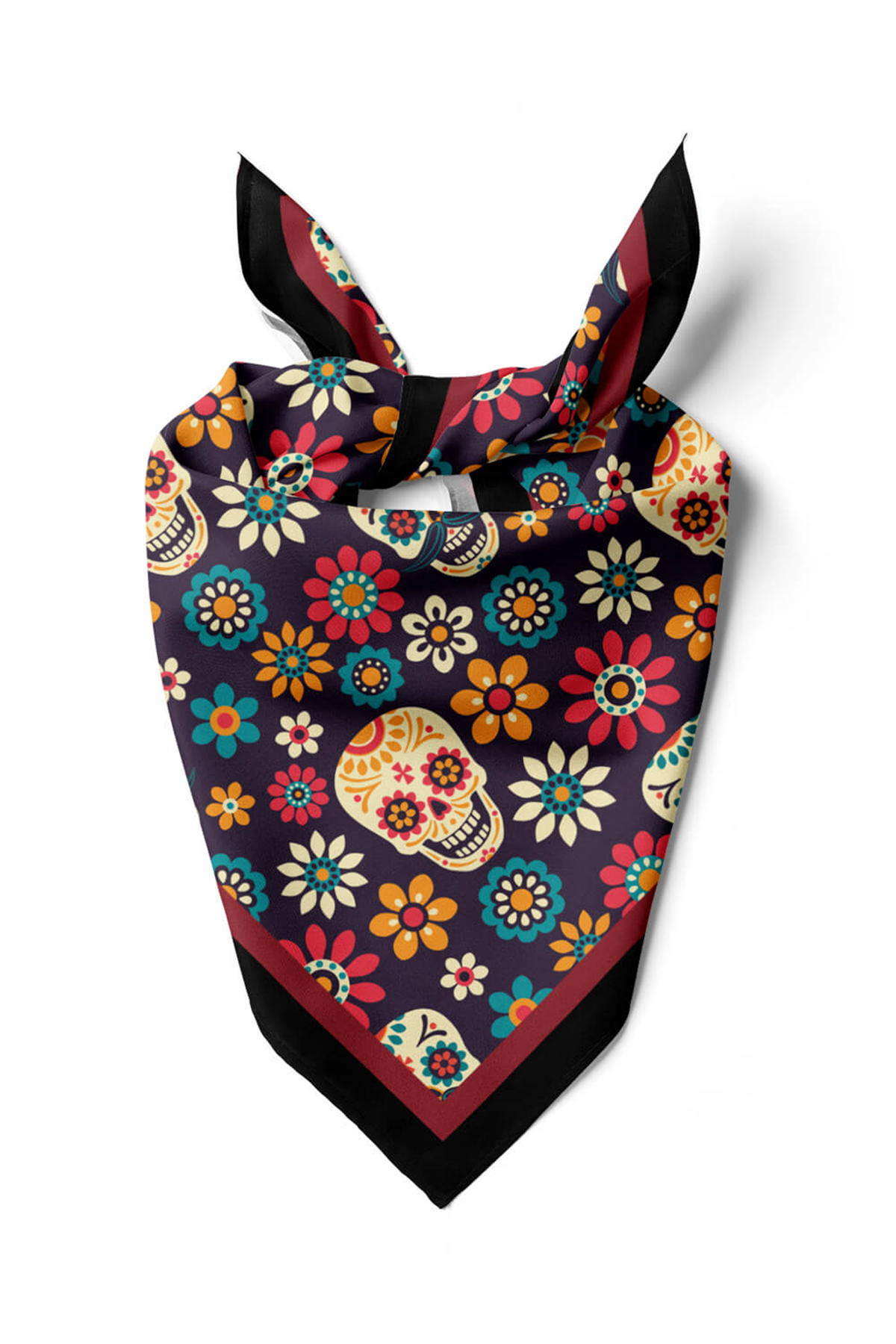 B53 Kadın Mor Skull  Desenli 50x50 Bandana HYL DG0702-22