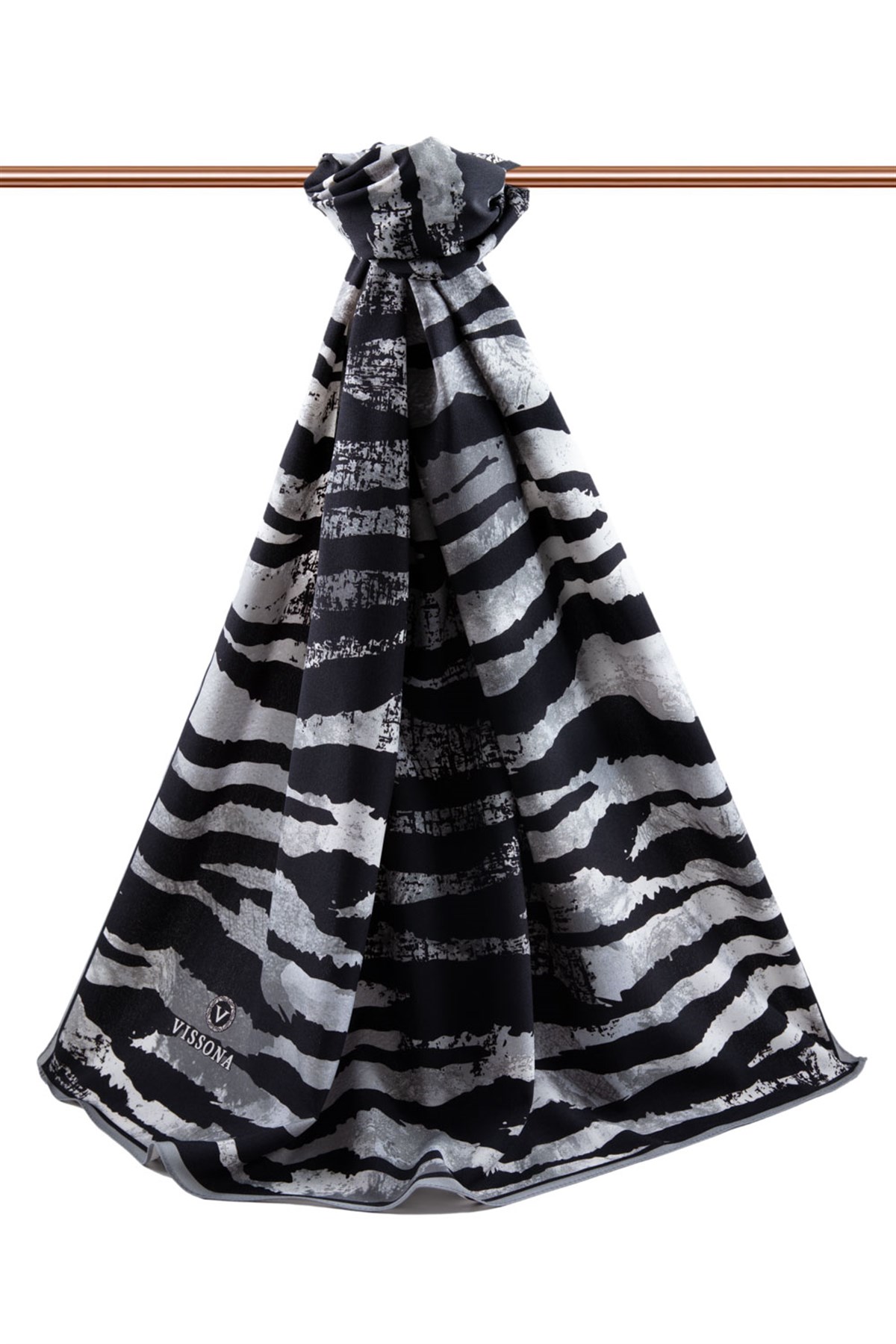 KREP ZEBRA DESENLİ GRİ - SİYAH RENKLİ 75X195 KIRIŞMAZ ŞAL