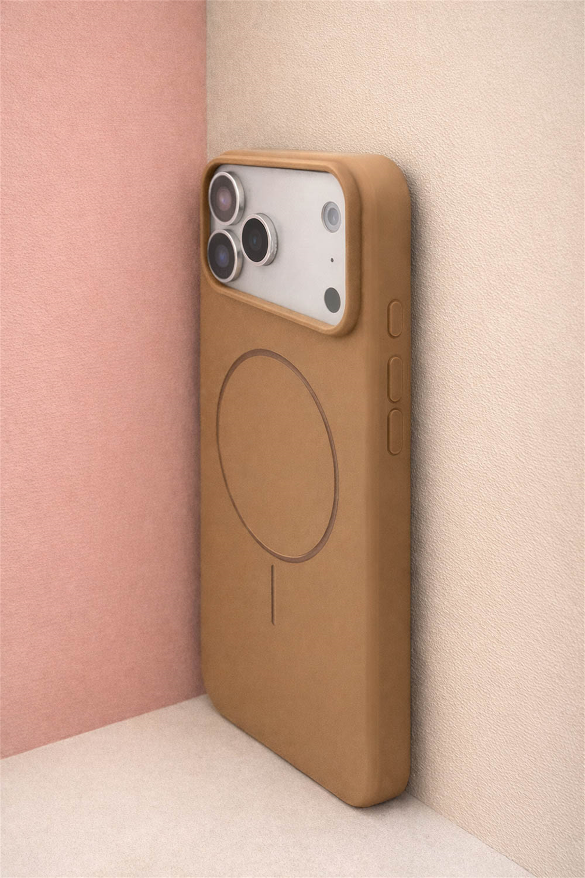 iPhone 17 Pro Max Uyumlu İçi Kadife Magsafe Wireless Şarj Özellikli Camel Renkli Telefon Kılıfı