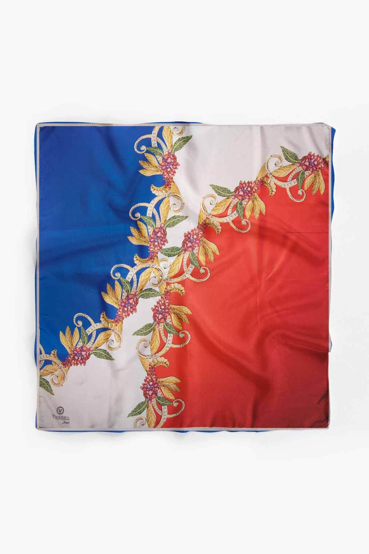 %100 İpek Kadın Desenli Bandana 80x80