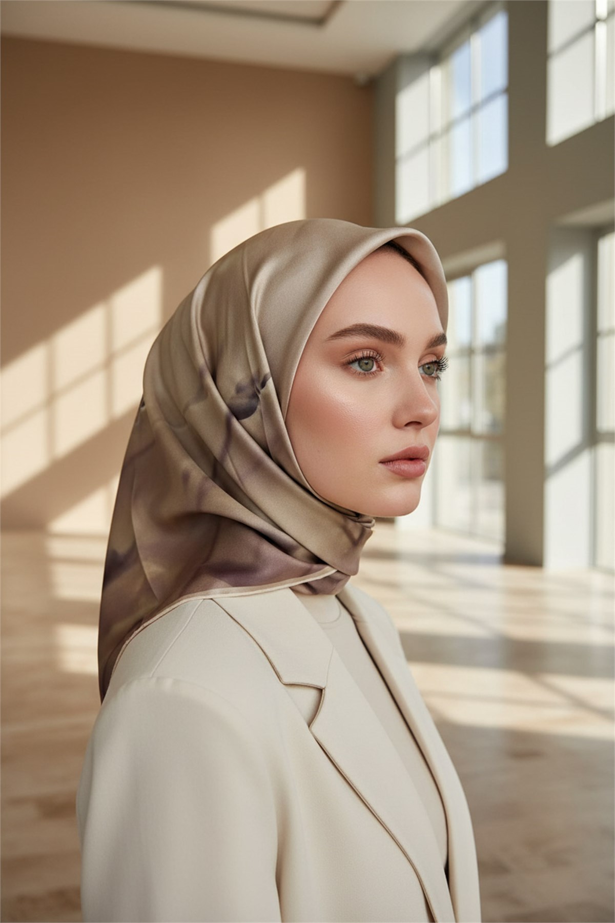 %100 Twill İpek Eşarp 90x90 Çiçek Desenli El Dikişli Kadın Eşarp