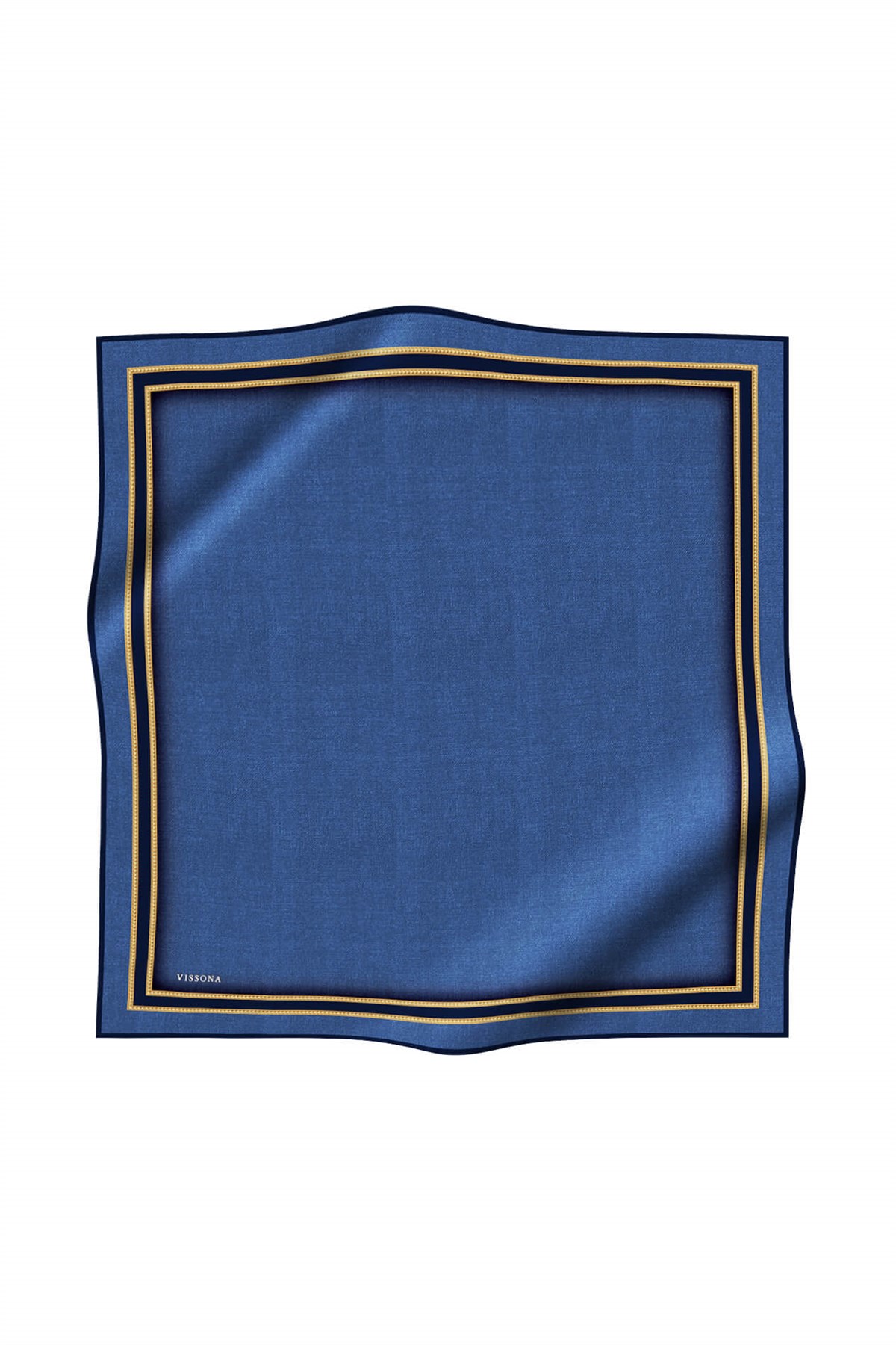 % 57 İPEK % 43 VİSKON Twill İpek Dokulu Şerit Desenli Siyah - İndigo Renkli 90x90 Eşarp Dikim Şekli : El Dikişi