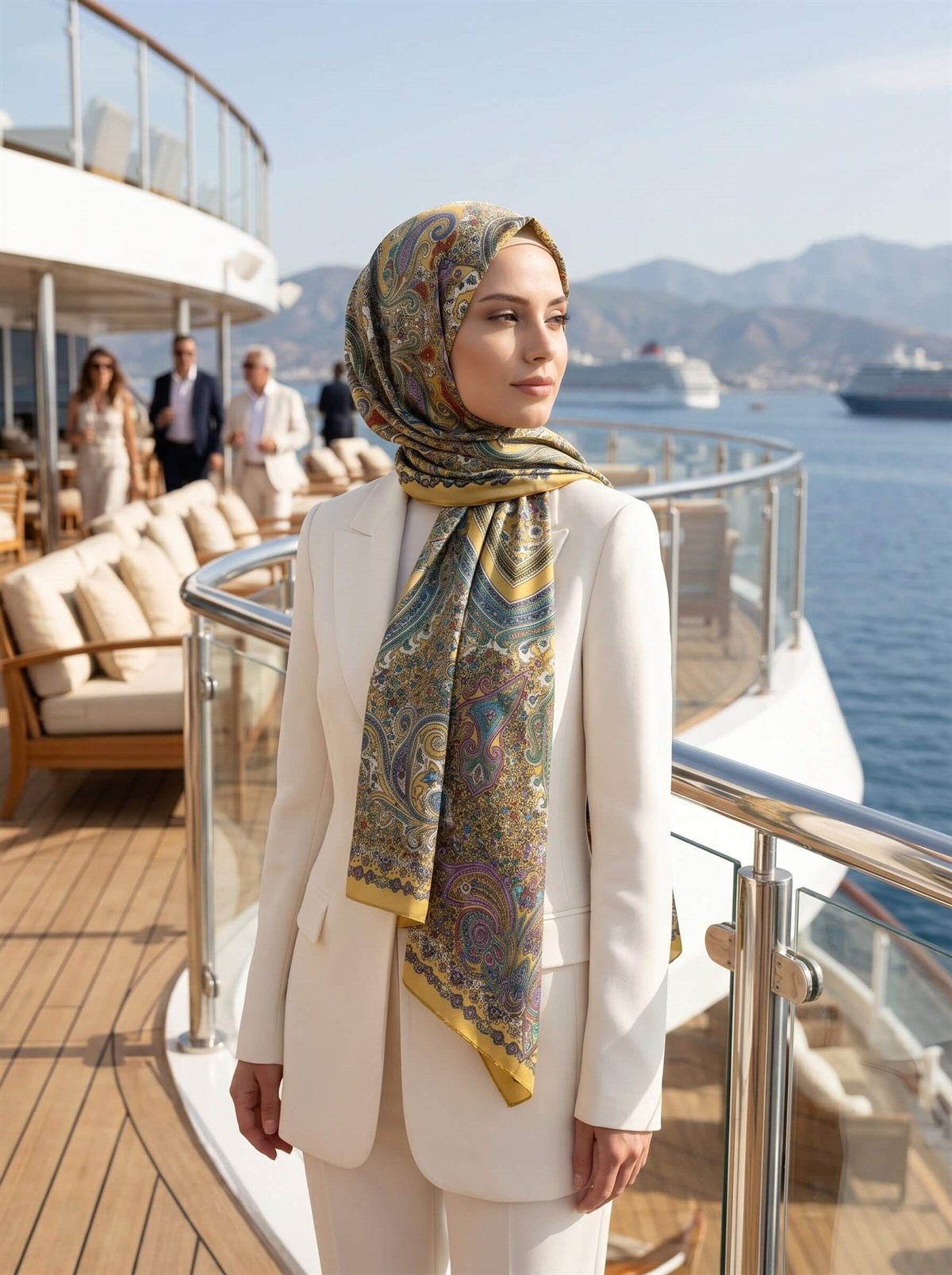 100% İpek Etro Desenli Gold - Mor Renkli 92x210 Şal