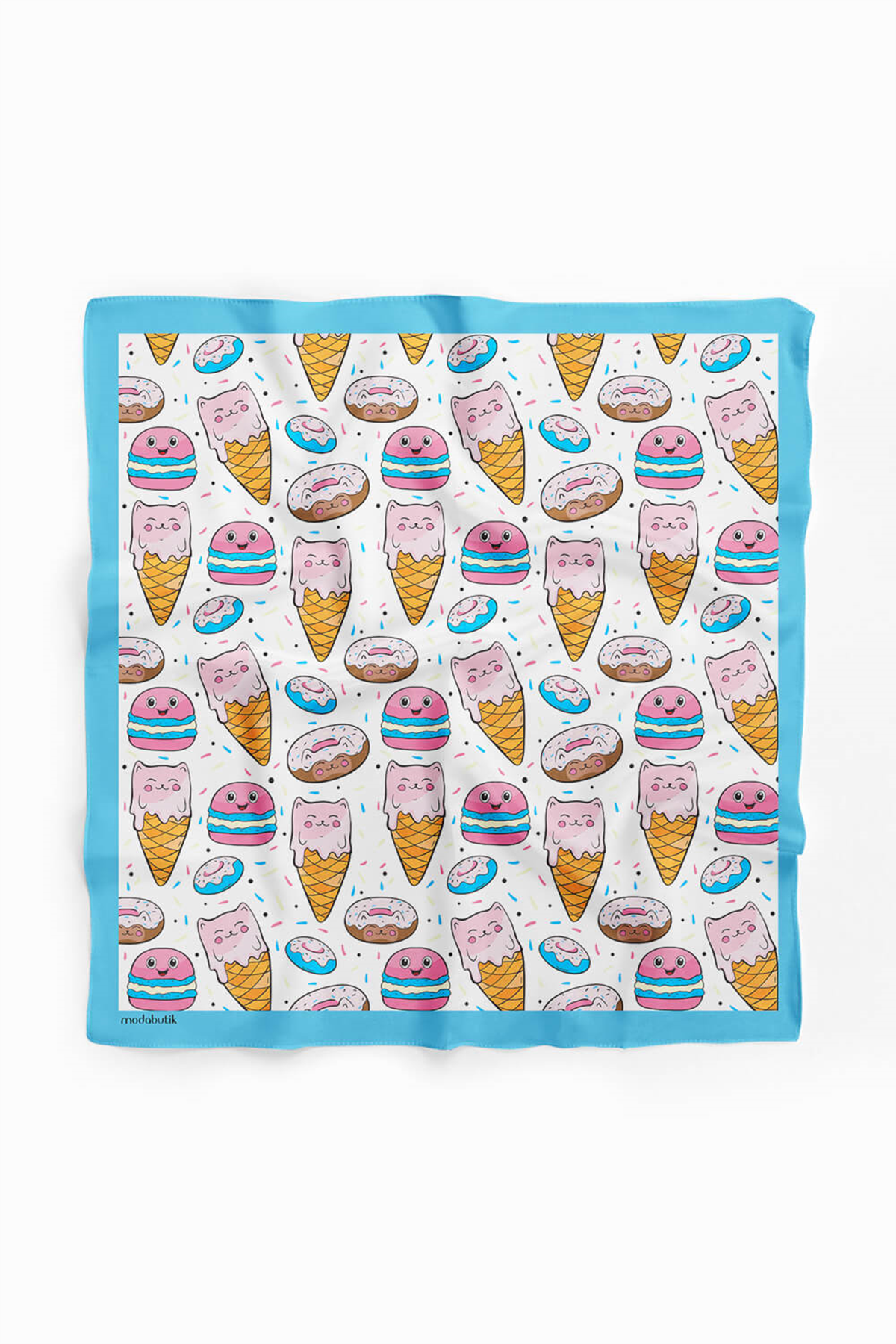 D88 Kadın Aşk Desenli Bandana 50x50 Pembe Sarı DG0360-22