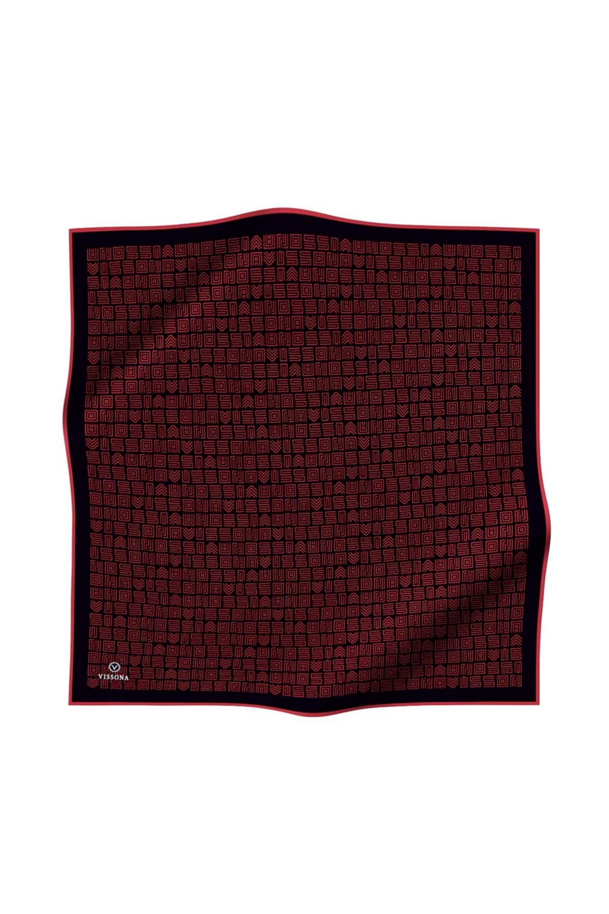 100% Twill İpek Etnik Motif Desenli Siyah - Kırmızı Renkli 90x90 Dikim Şekli : El Dikişi Eşarp