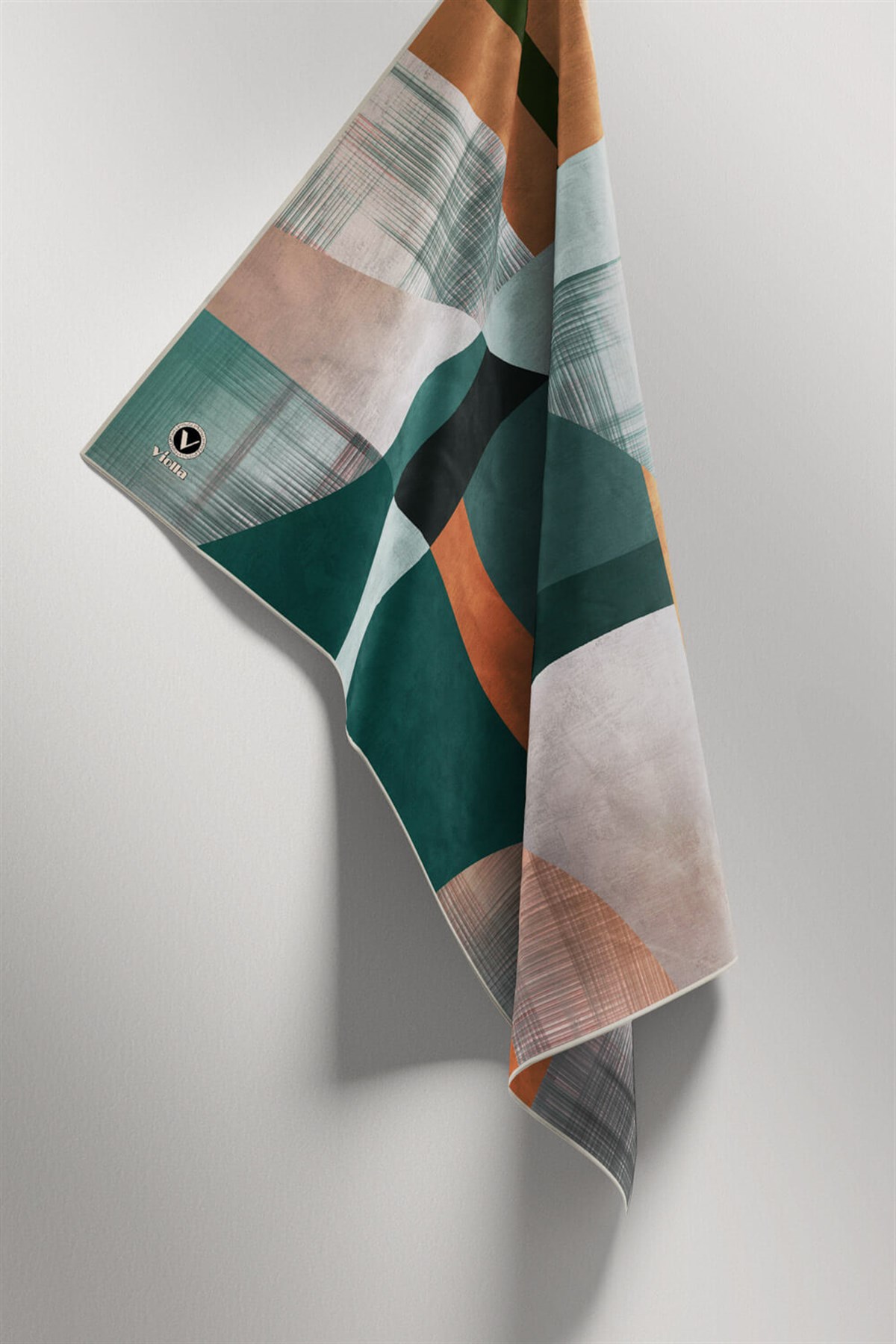Twill Geometrik Desenli Petrol Mavisi Renkli 90x90 Eşarp (İpek İçermez) Kenar Dikiş Şekli El Dikişli
