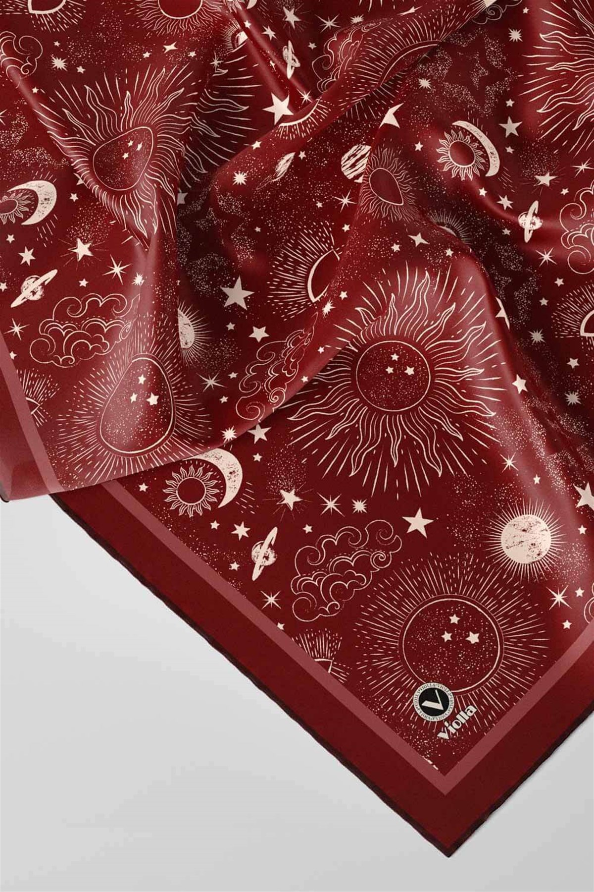 Twill Galaksi Desenli Bordo Renkli 90x90 Eşarp (İpek İçermez) Dikim Şekli : El Dikişi