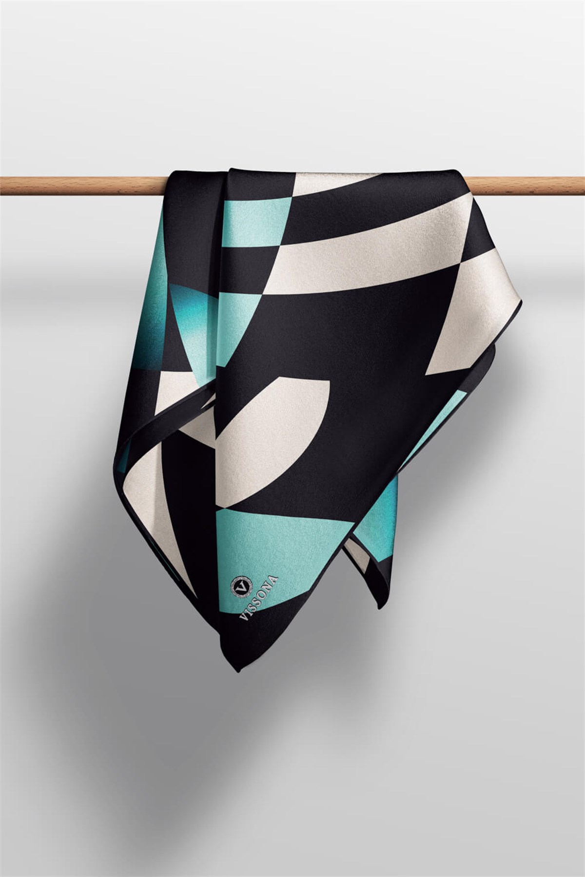 %100 Twill İpek Geometrik Desenli Mint Yeşili Renkli 90x90 Eşarp Dikim Şekli : El Dikişi