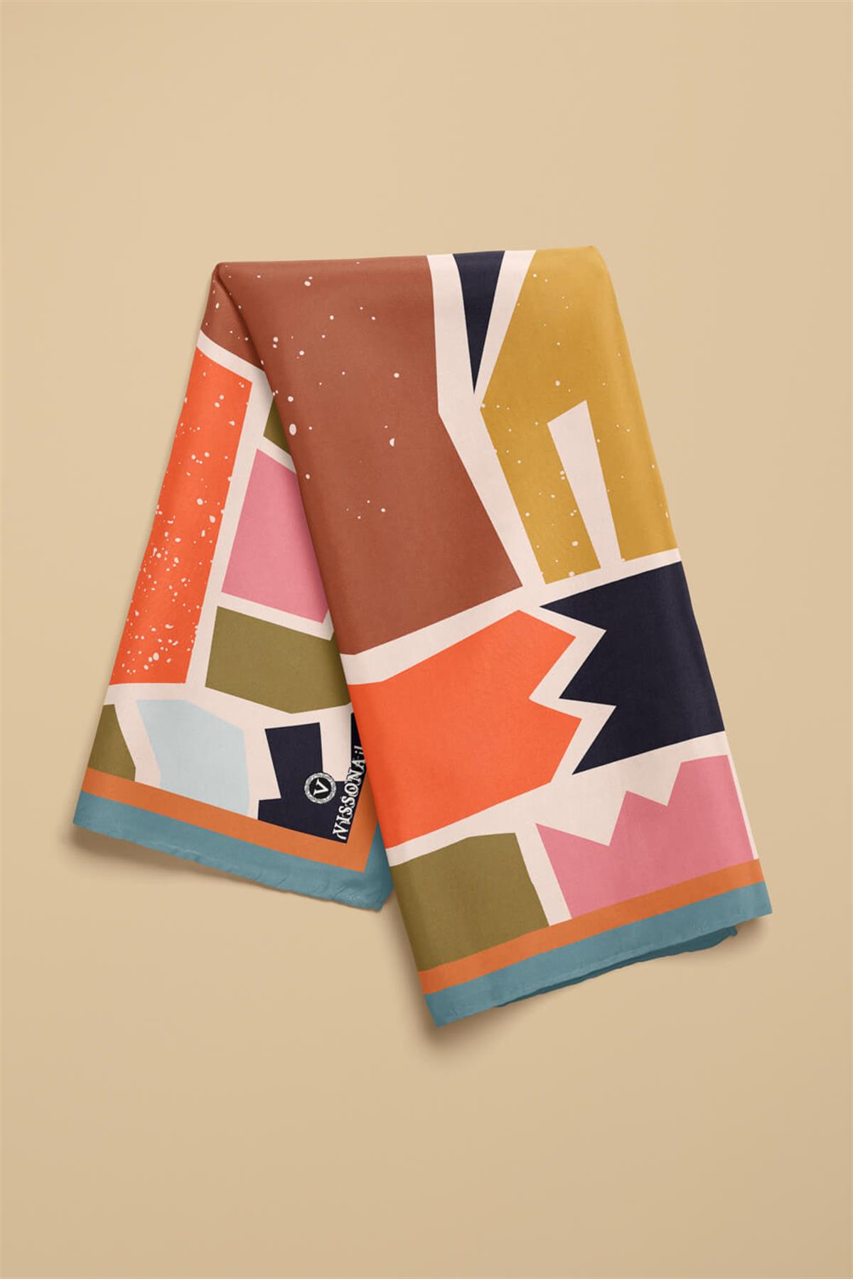 Vissona Geometrik Desenli İpek Bandana