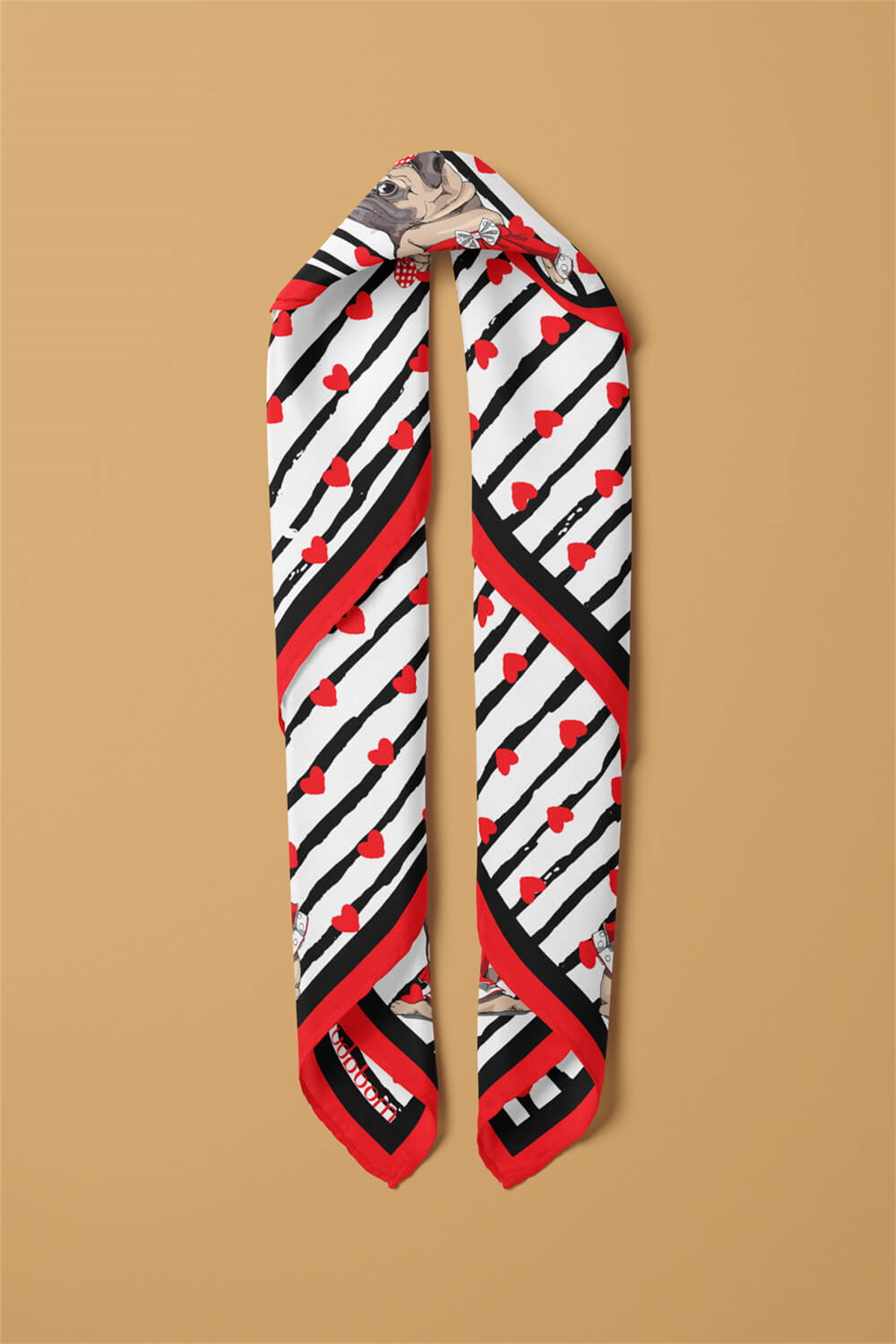 F108 Modabutik Pug Desenli Bandana