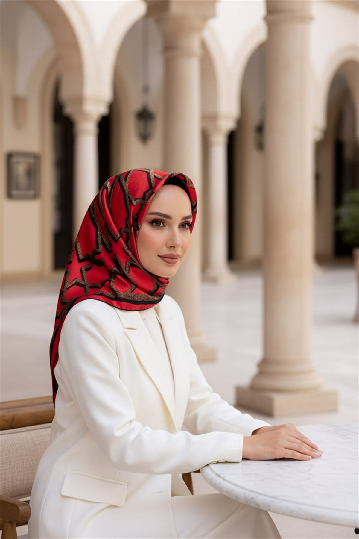 %100 Twill Türk Motifi  Desenli Nar Çiçeği Renkli 90x90 Eşarp Dikim Şekli: El Dikişi