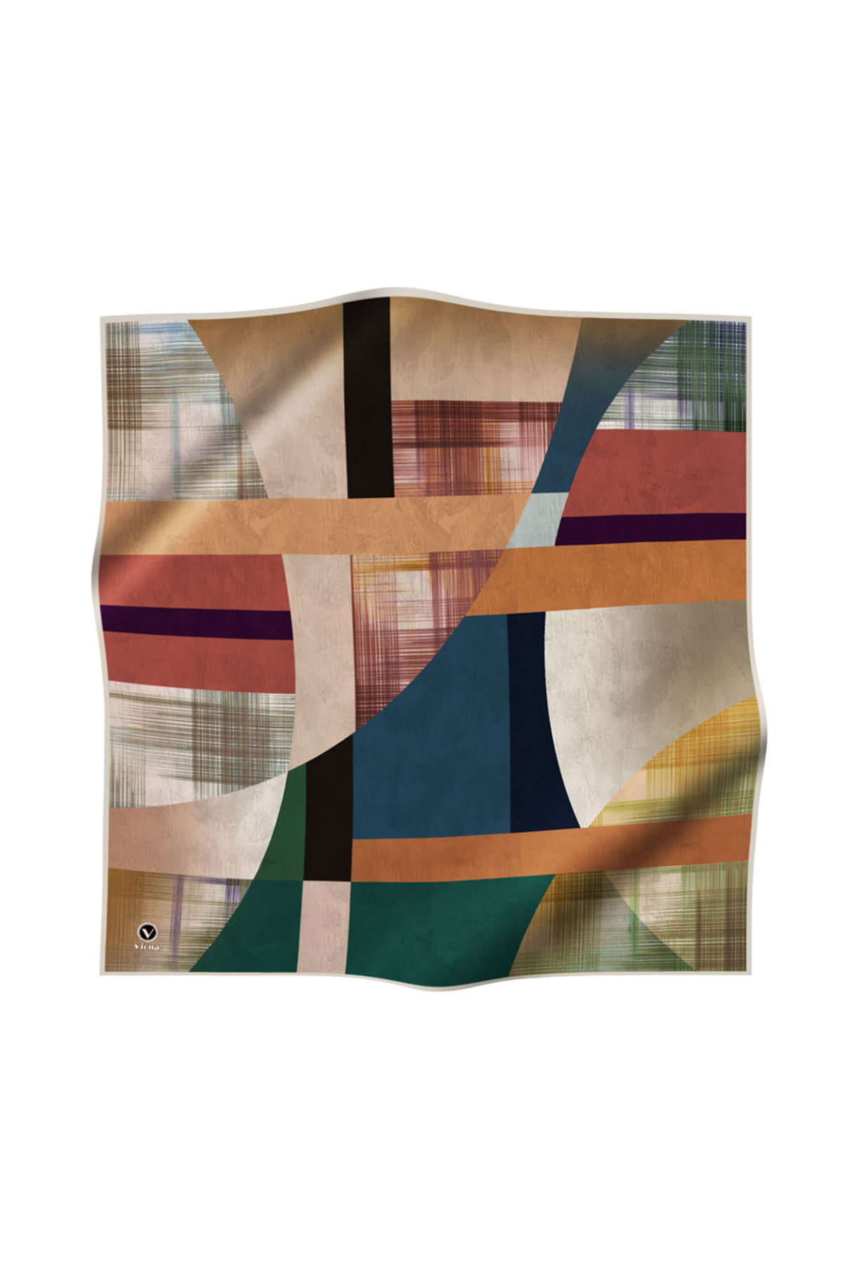 Twill Geometrik Desenli Petrol Yeşili Renkli 90x90 Eşarp (İpek İçermez) Kenar Dikiş Şekli El Dikişli
