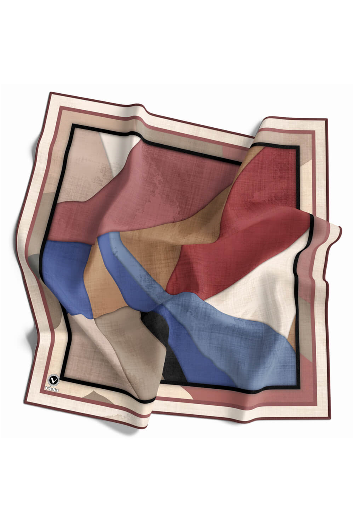 Twill Geometrik Desenli Gül Kurusu Renkli 90x90 Eşarp (İpek İçermez) Kenar Dikiş Şekli El Dikişli