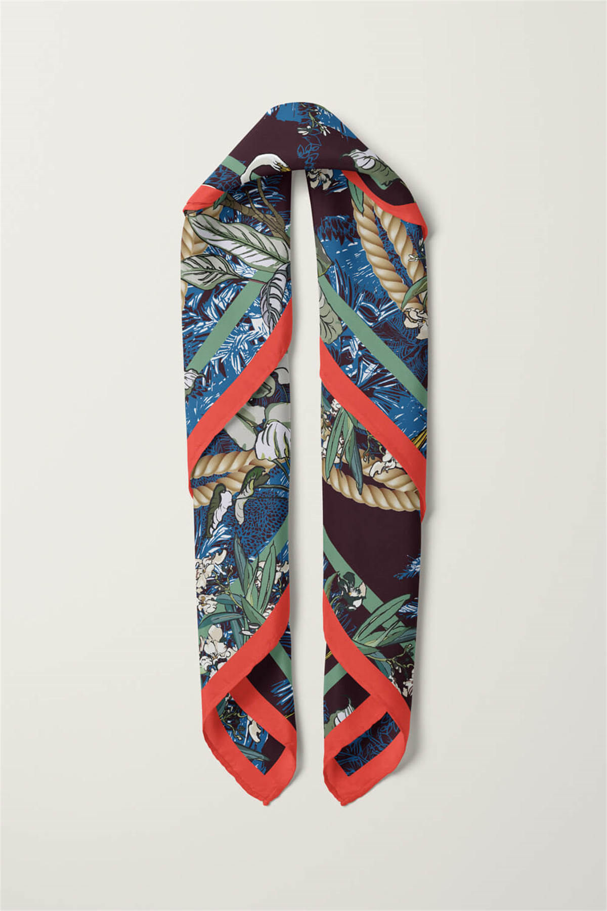 Kadın Beyaz Mat Yeşil Leylek  Desenli 50x50 Bandana HYL DG01132-22