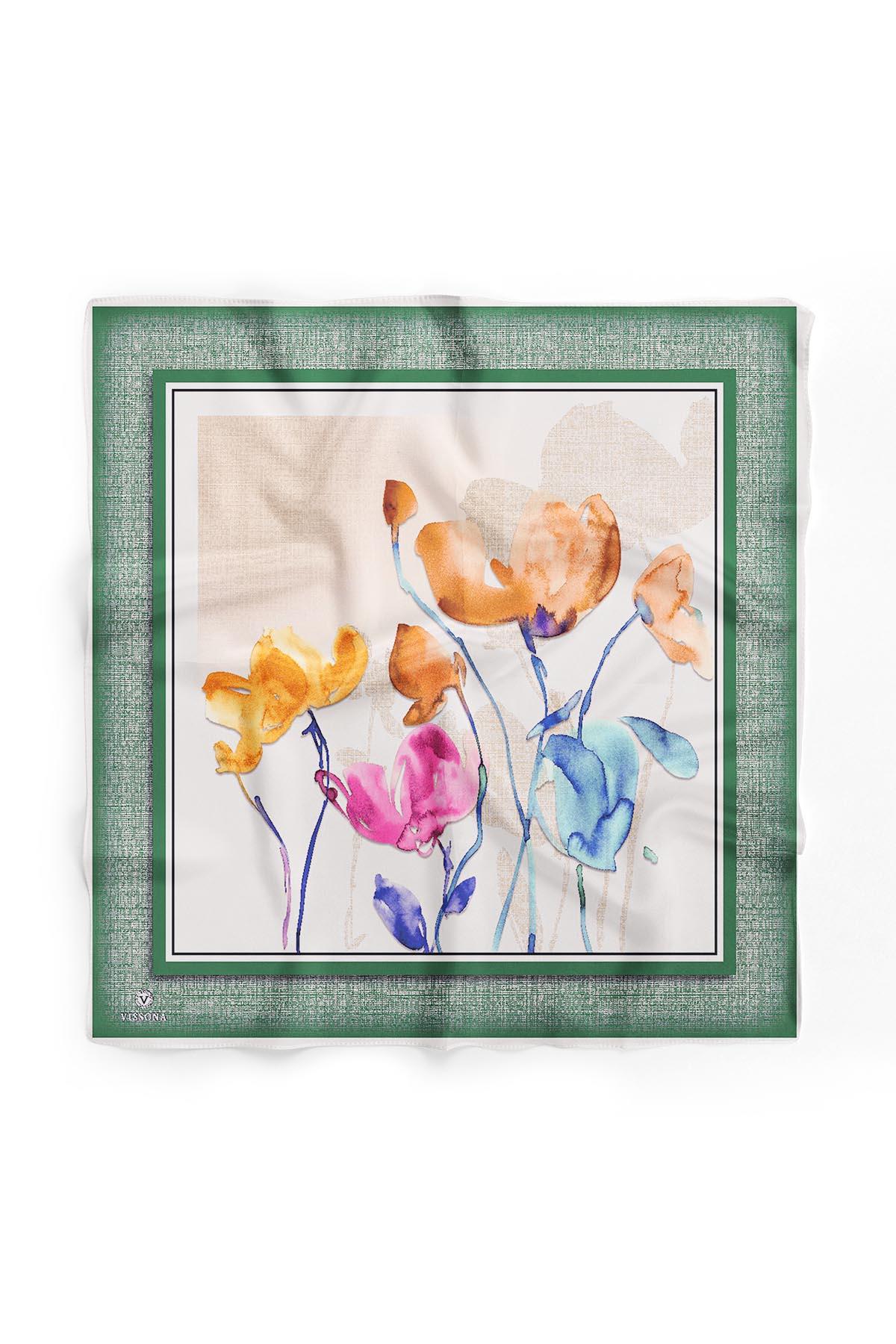 %100 İpek Kadın Desenli Bandana 80x80