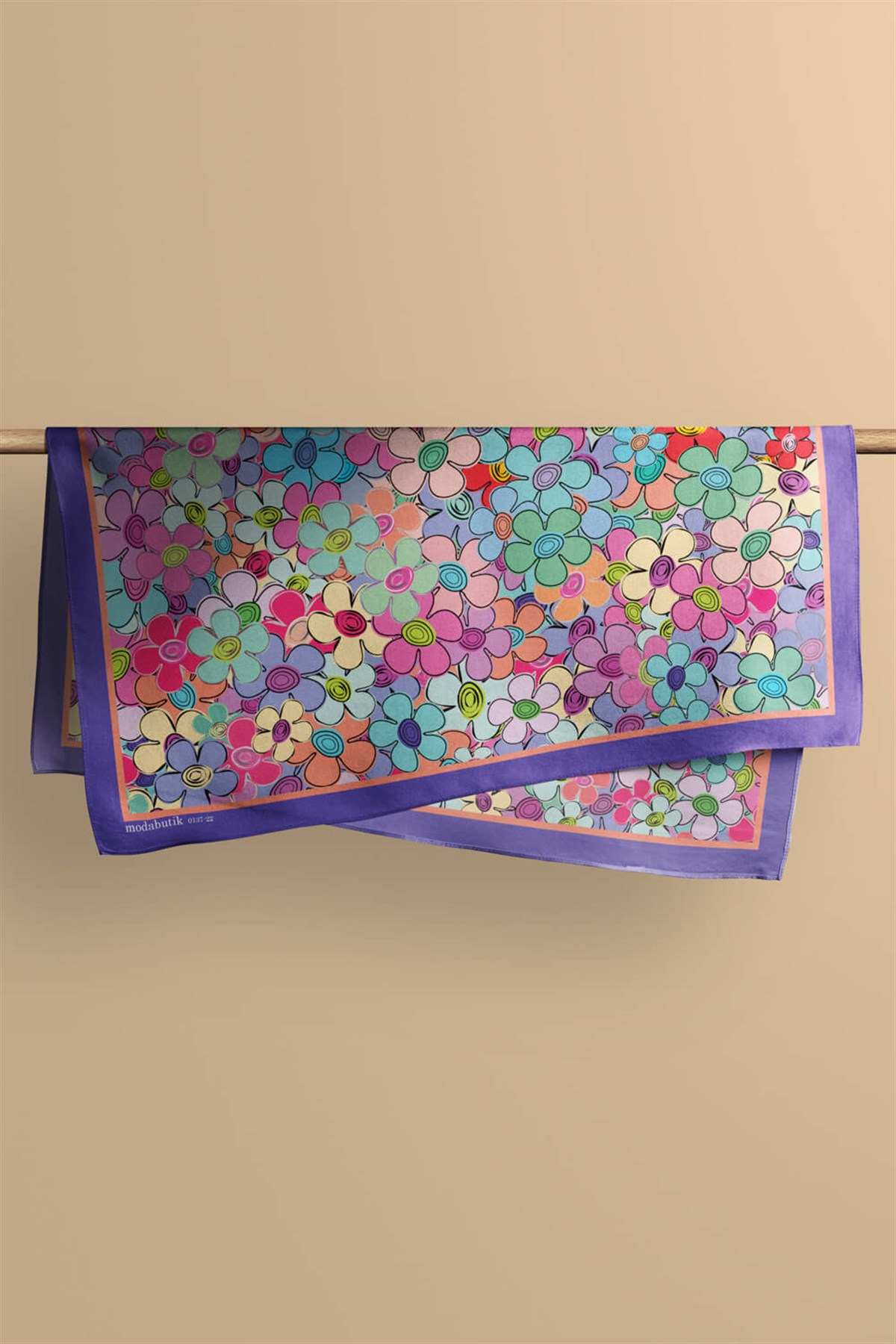 Violla E15 Kadın Çiçek Desenli Bandana 50x50 Mor DG0137-22