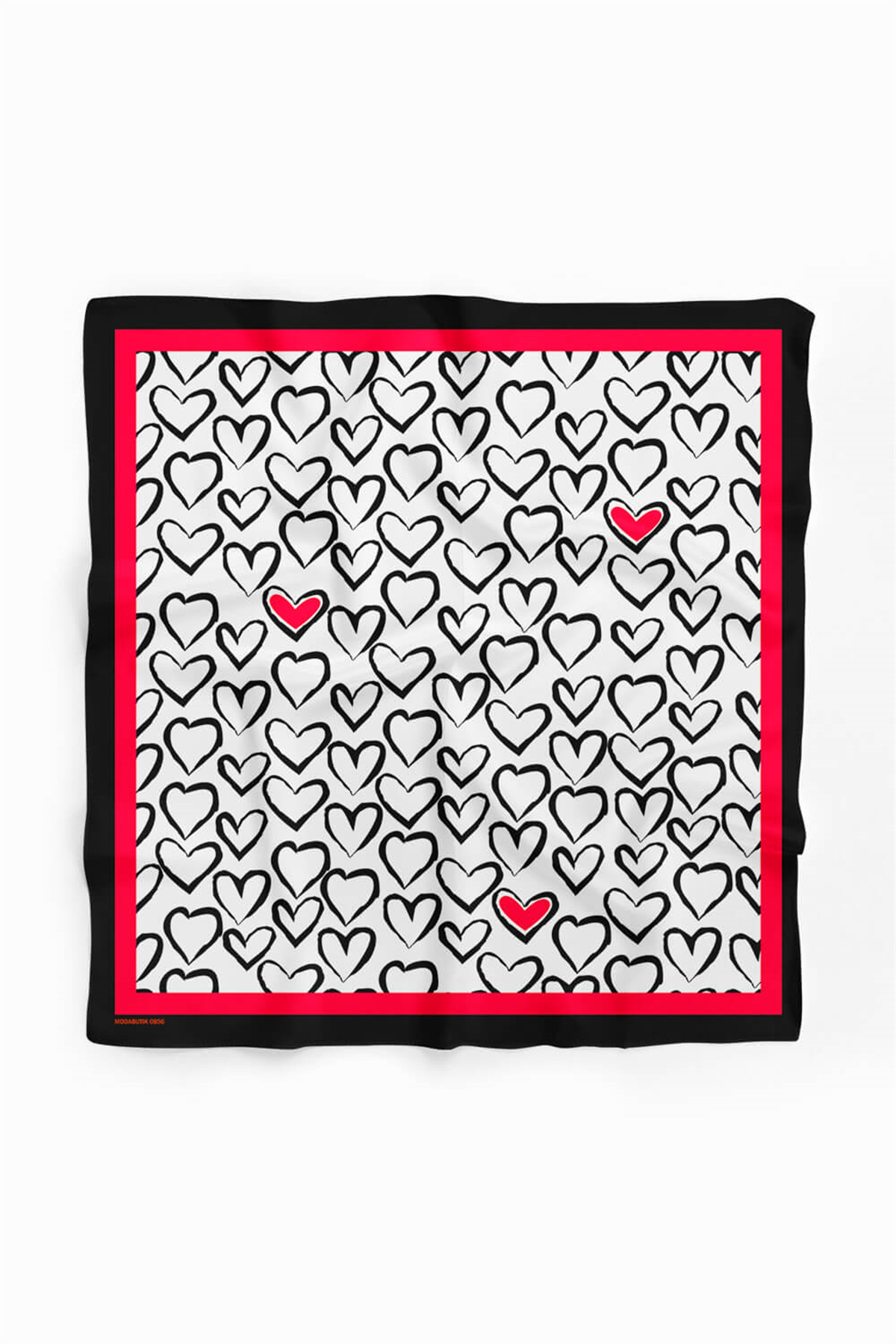 B57 Kadın Kırmızı Beyaz Sİyah Heart Desenli 50x50 Bandana