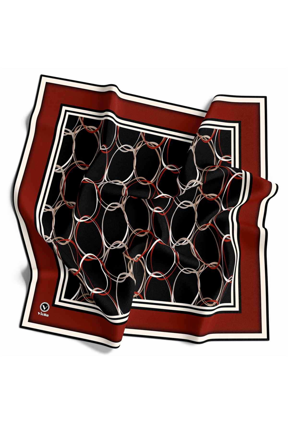 Twill Halka Desenli Bordo Renkli 90x90 Eşarp (İpek İçermez) Kenar Dikiş Şekli El Dikişli