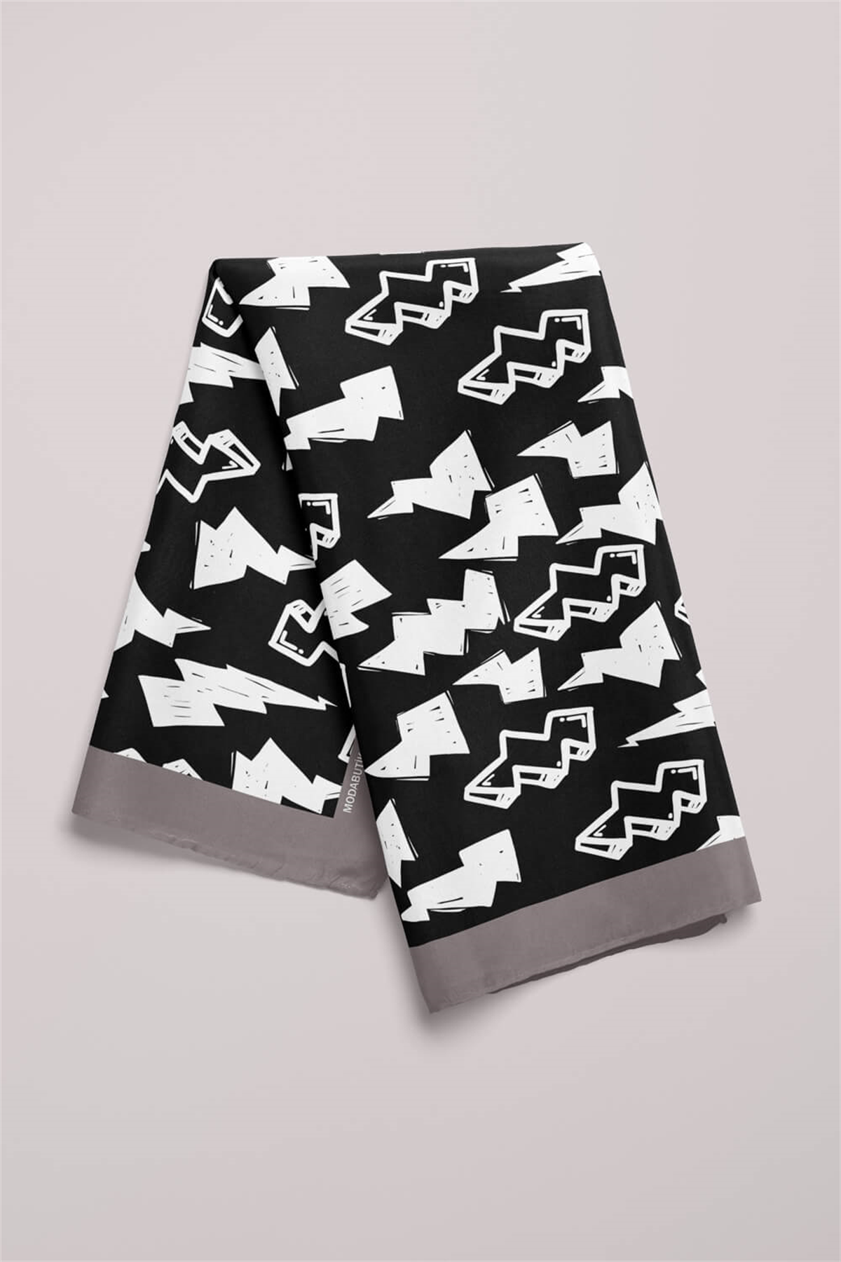 Y75 Kadın Şimşek Desenli Bandana 50x50 Siyah DG0150-22