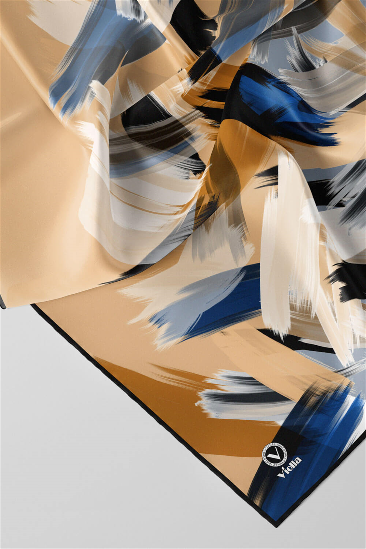Twill Fırça Desenli Bebe Mavisi Renkli 90x90 Eşarp (İpek İçermez) Kenar Dikiş Şekli El Dikişli