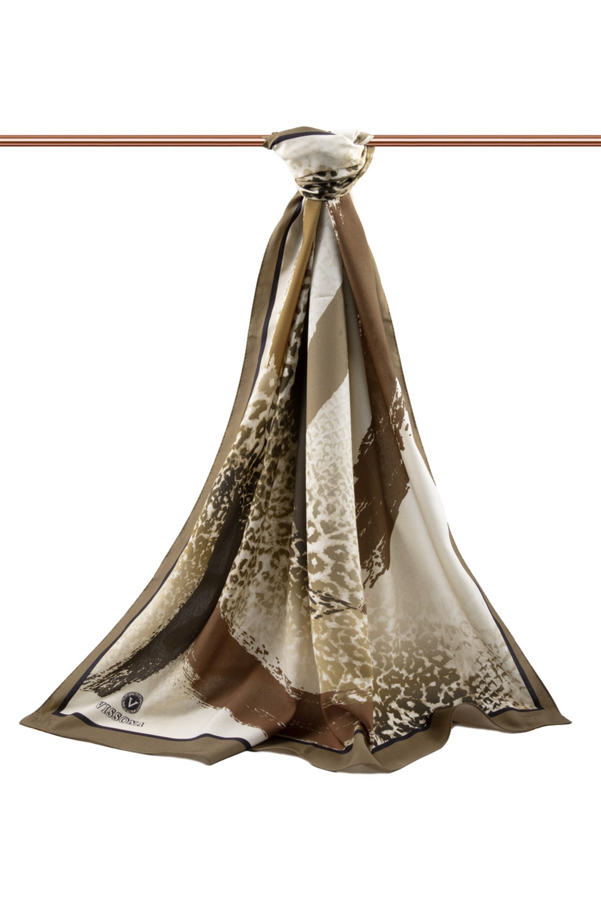 KREP RENKLİ FIRÇA VE LEOPAR DESENLİ VİZON RENKLİ 75X195 KIRIŞMAZ ŞAL